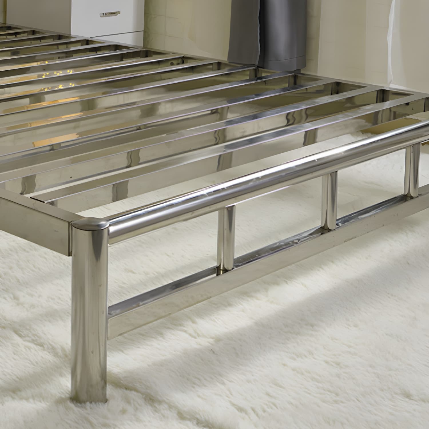 Silver Modern Steel Bed Rectangular Minimalist Bed with Metal Legs thumbnail 7