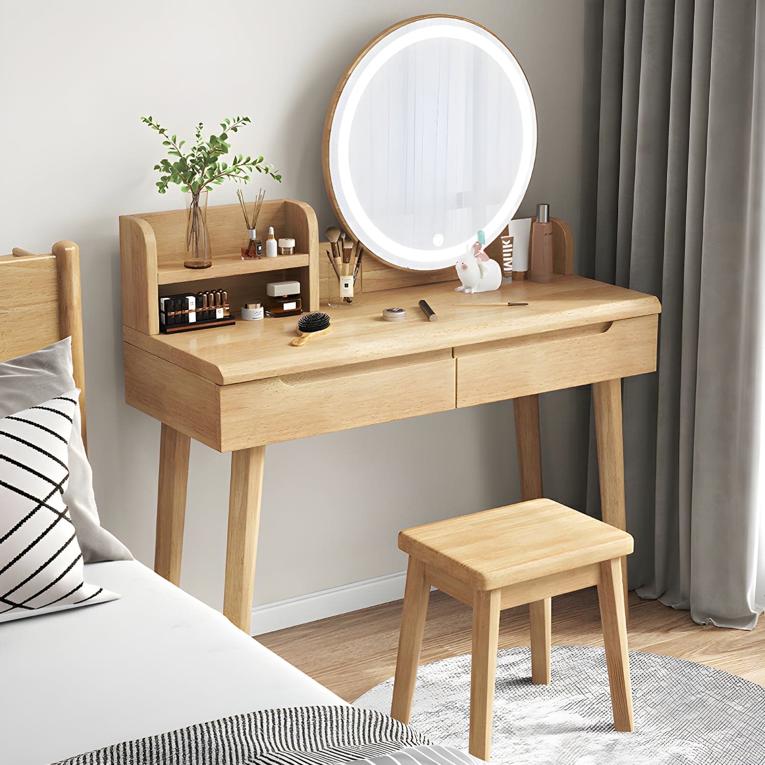 Light Wood/Bleached Wood/Gray Wood Sleeping Room 2 Drawers Lighting System with Tabletop Storage thumbnail 5