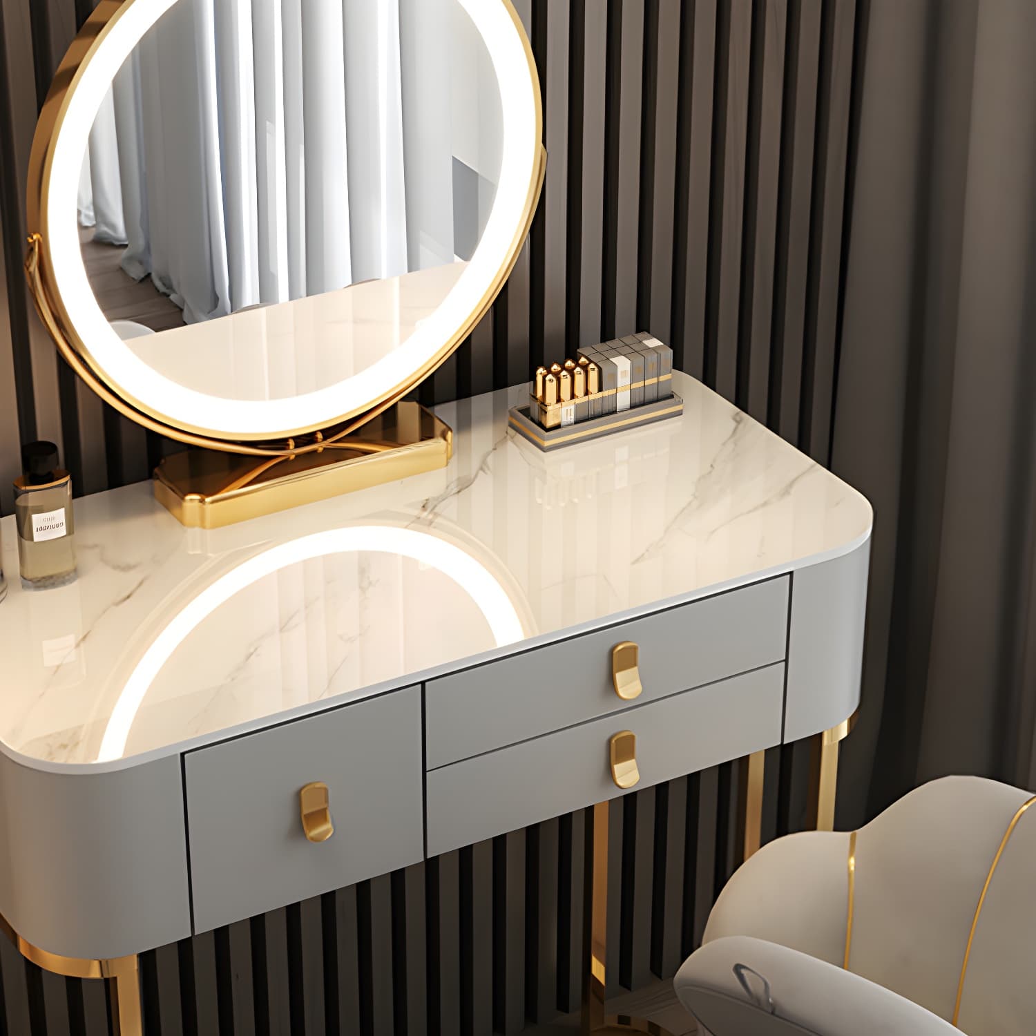 Luxurious Vanity Dressing Table Solid Wood Vanity Set with Stool and Mirror thumbnail 11