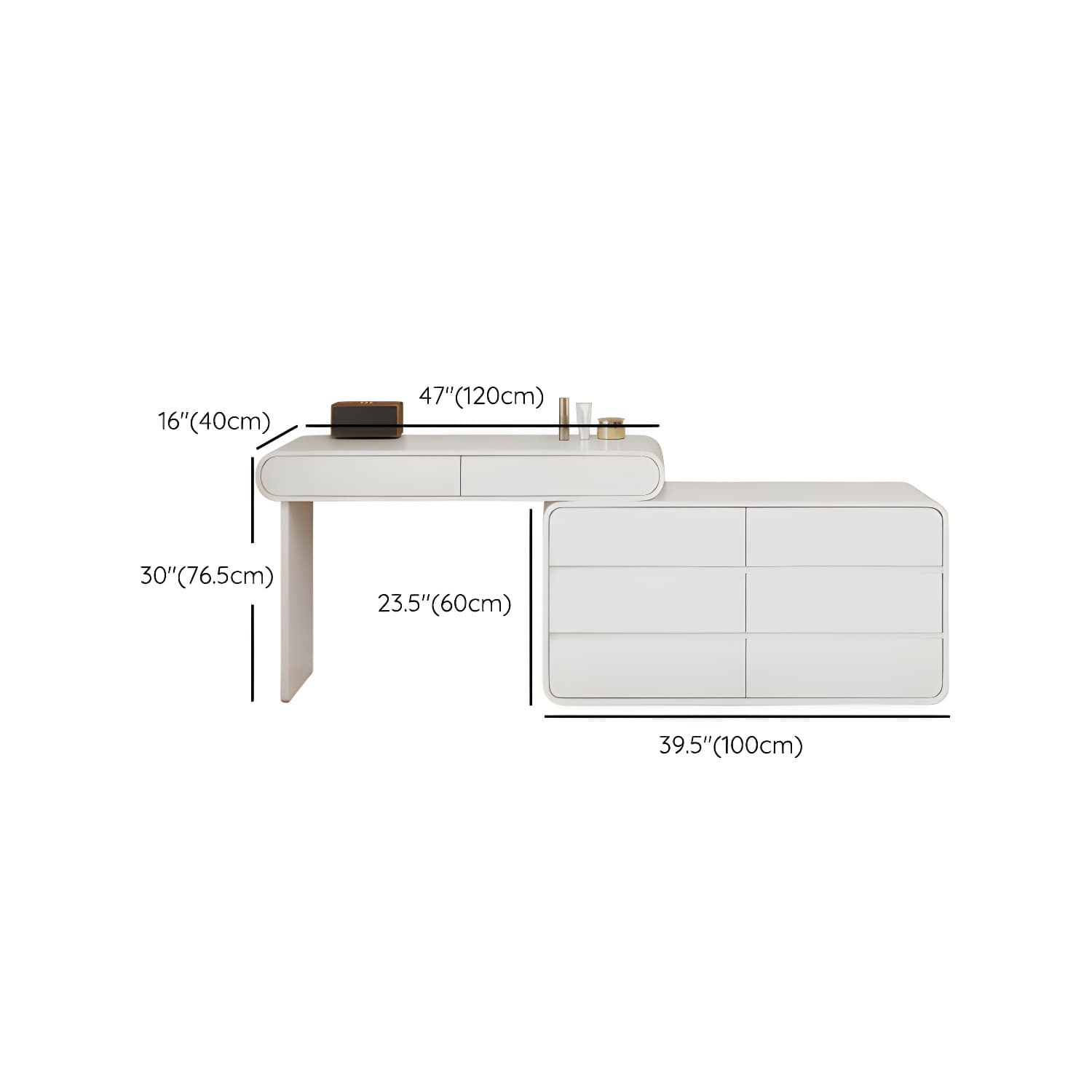 Modern White Wooden Makeup Vanity With Soft Close Drawers & Easy Assembly, Standard Width thumbnail 21