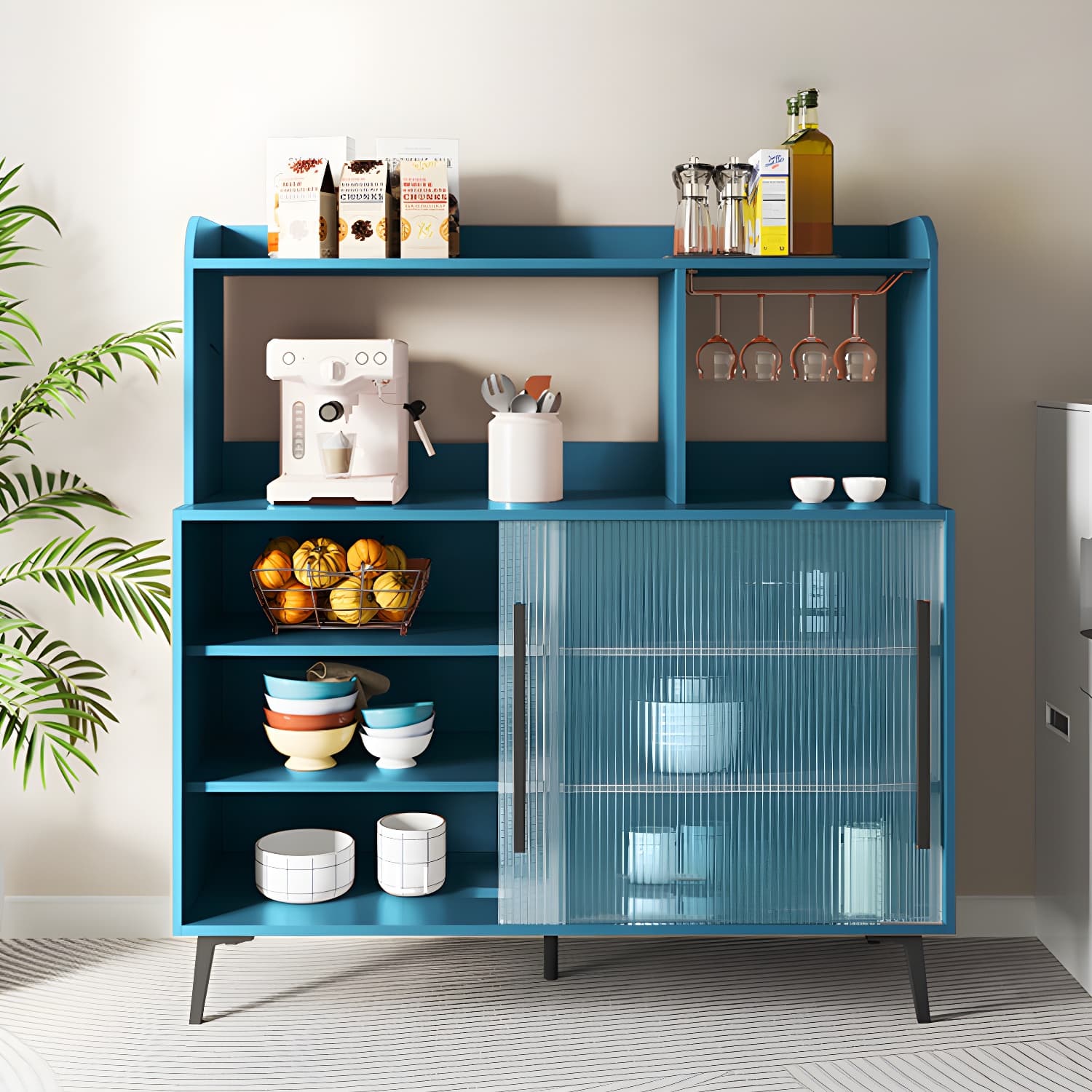 Contemporary Engineered Wood Glass Door Sideboard with Shelf for Dinging Room thumbnail 15
