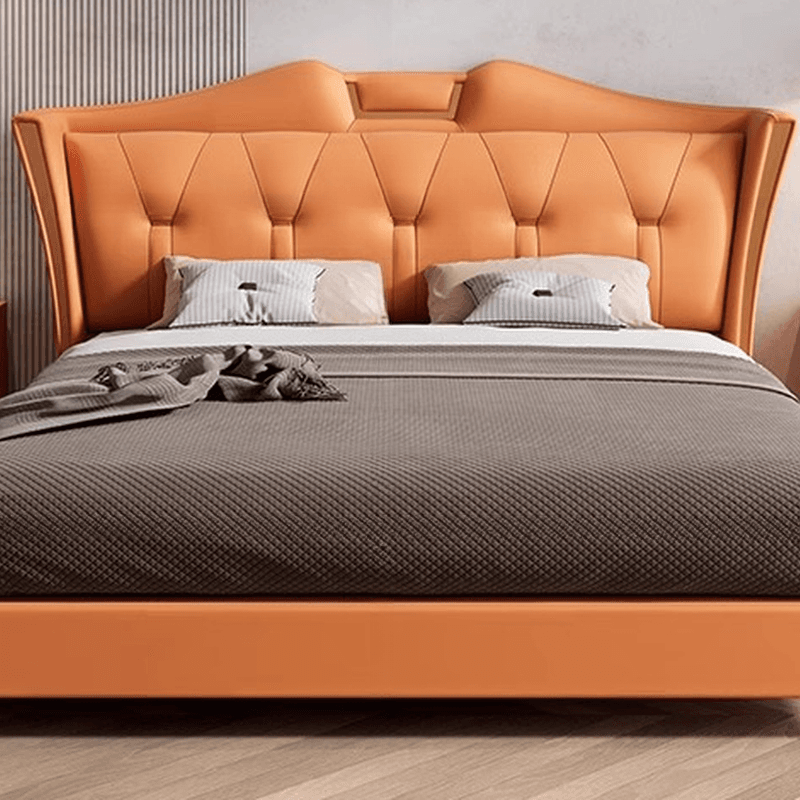 Trendy Wingback Headboard in Natural Wood with No Distressing, Camelback Shape for Queen/Full Bed, Featuring Sponge Upholstery and Standard Height thumbnail 8