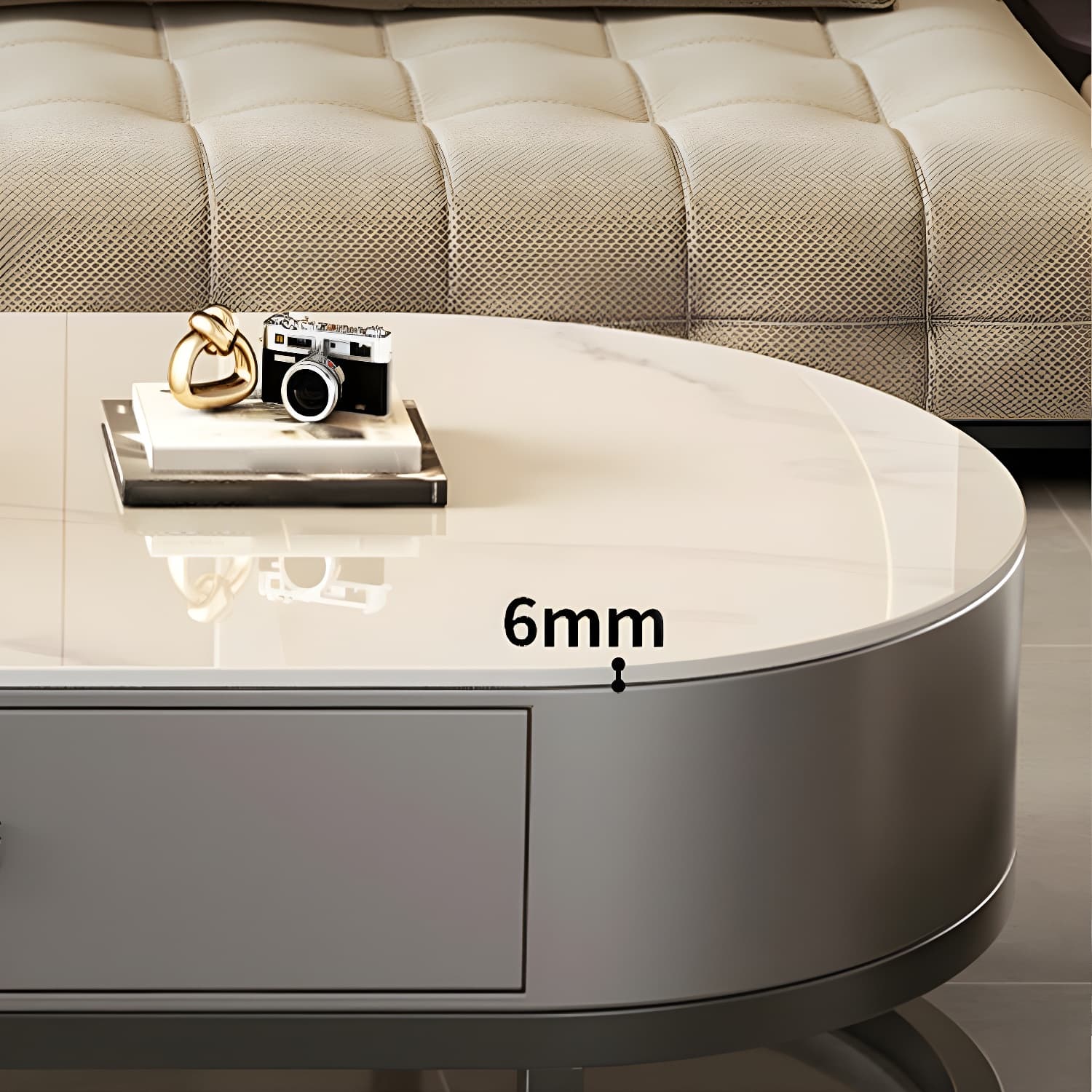 Set of 2 Modern Nesting Stone Coffee Tables with Metal Frame and Drawers thumbnail 13