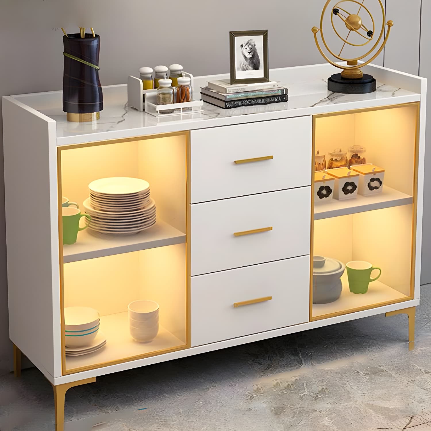 Wood Glass Doors Contemporary Style Buffet Sideboard with Cabinets and Drawers - image 13