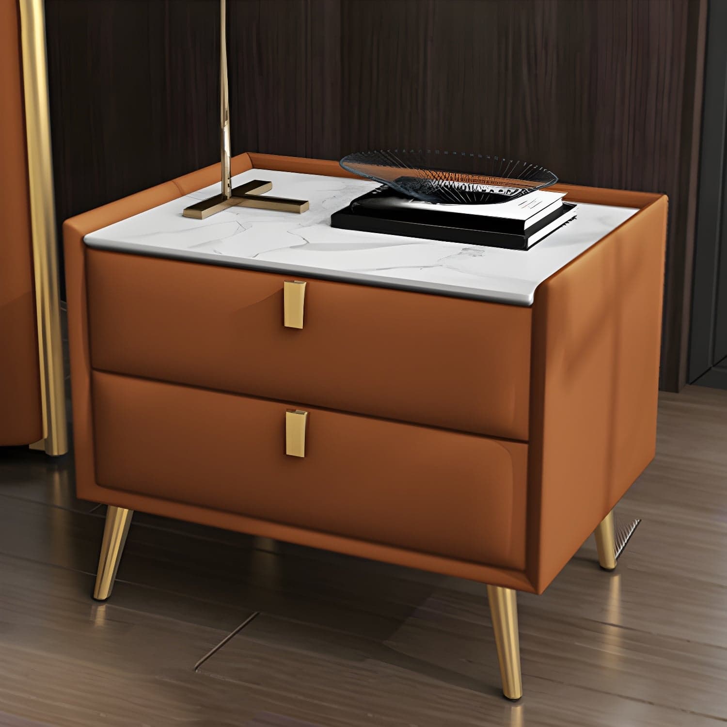Solid Wood Bedside Table, Modern 2 - Drawer Stone Top Nightstand thumbnail 10