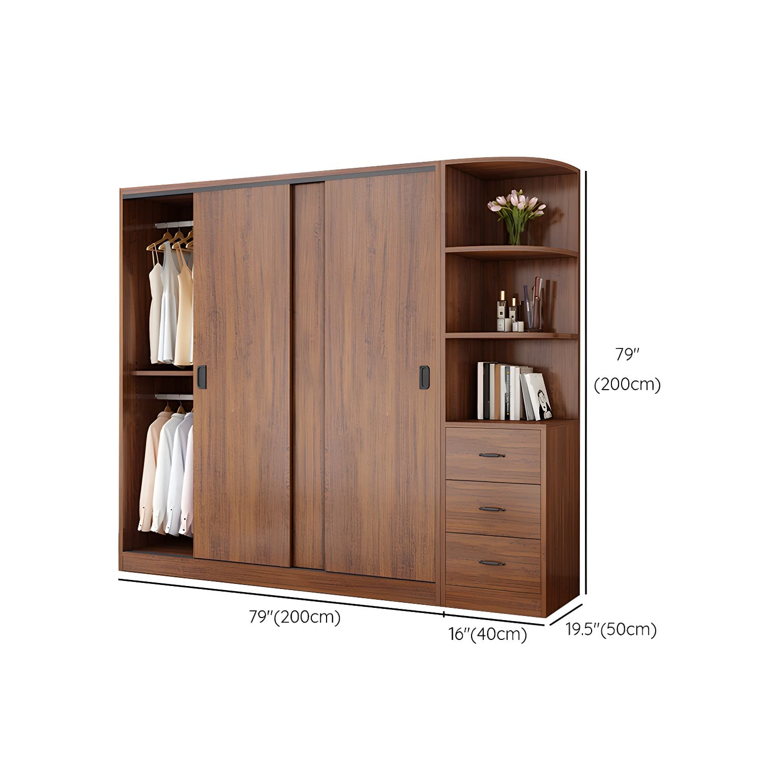 Solid Wood Frame Wardrobe Freestanding Wardrobe with Sliding Doors - image 23