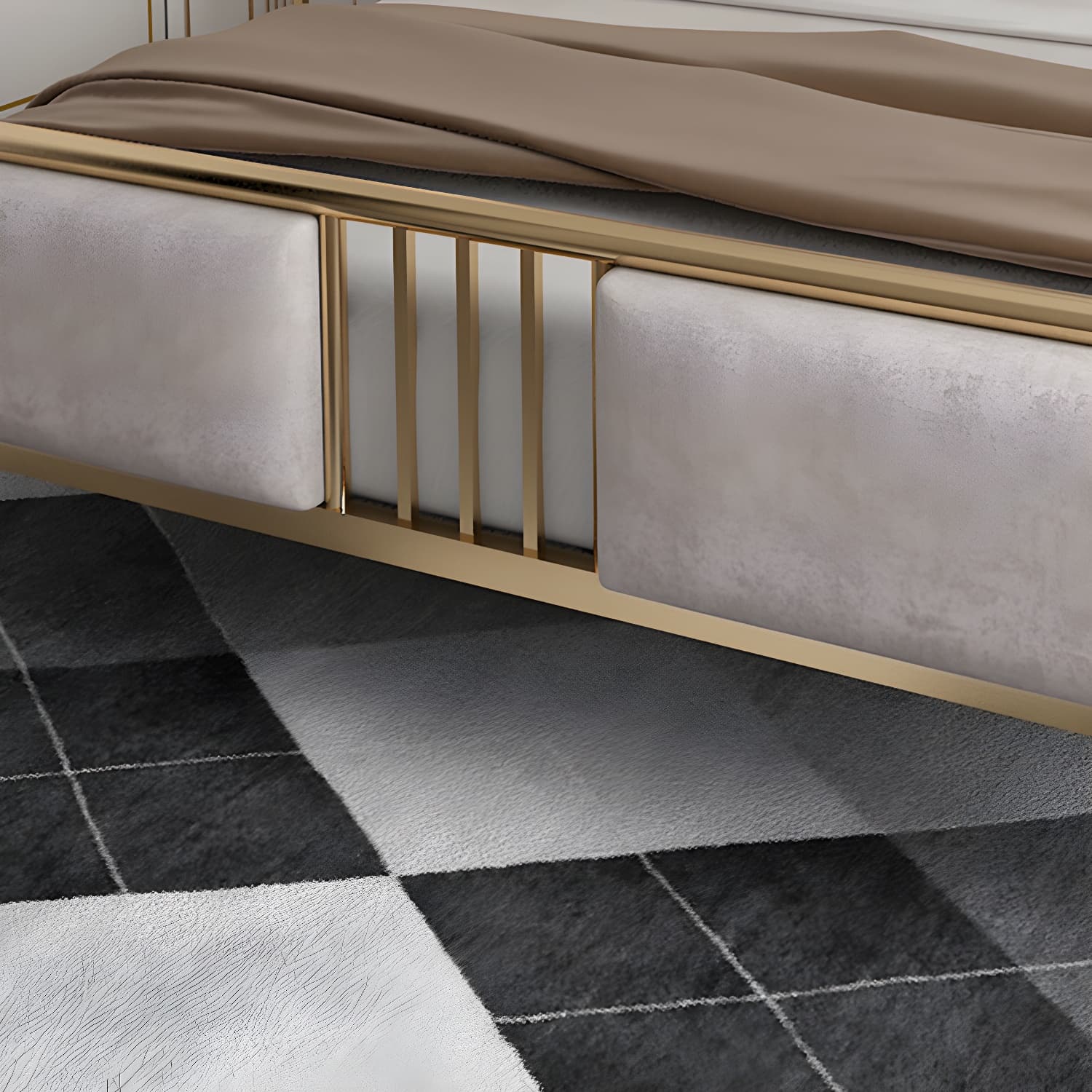 Glam Metallic Open-Frame Bed with Fabric Upholstered Headboard thumbnail 7