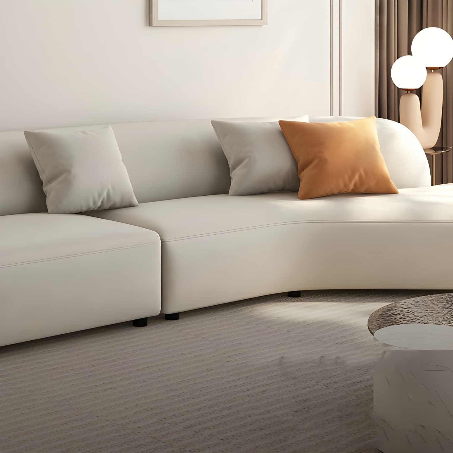Modern Beige Tech Cloth Stationary Sectional Sofa with Wood Frame and Flared Arms thumbnail 7