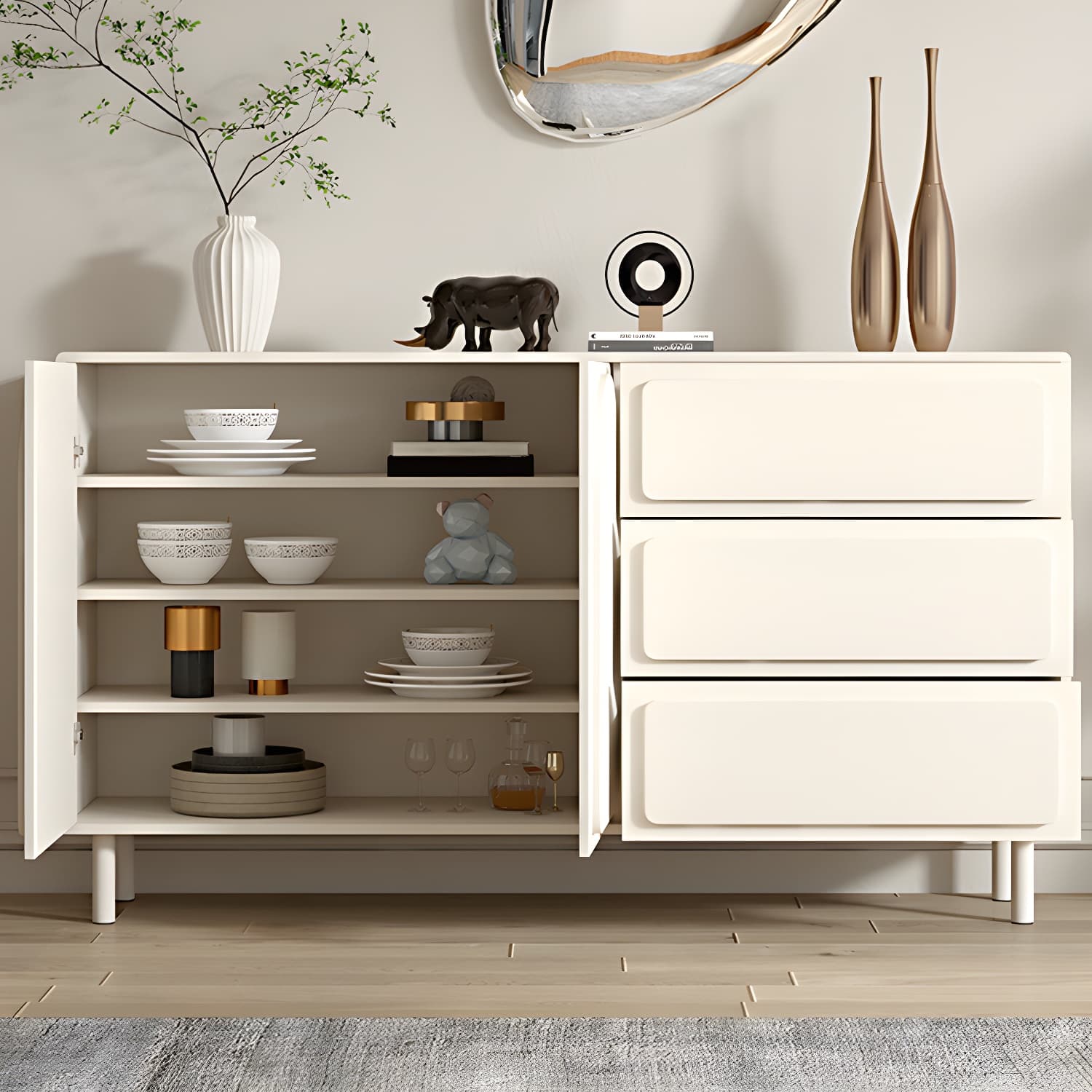 37.4"Tall White Wooden Cabinet , 3- Drawer Rectangle Accent Cabinet thumbnail 11