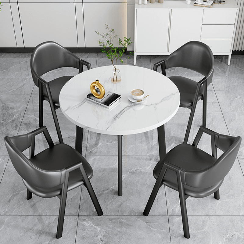 Dining Table Set with Rounded Shape and Padded Chair Back, Featuring Armrest and White Separable Table Top thumbnail 2