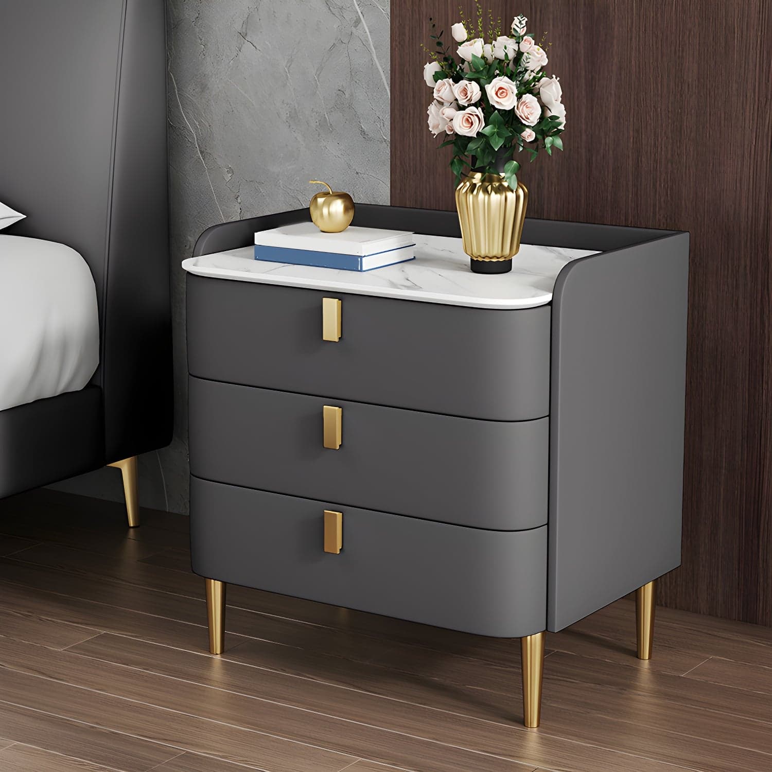 Contemporary Drawer Storage Bed Nightstand Wooden Night Table for Bedroom thumbnail 3