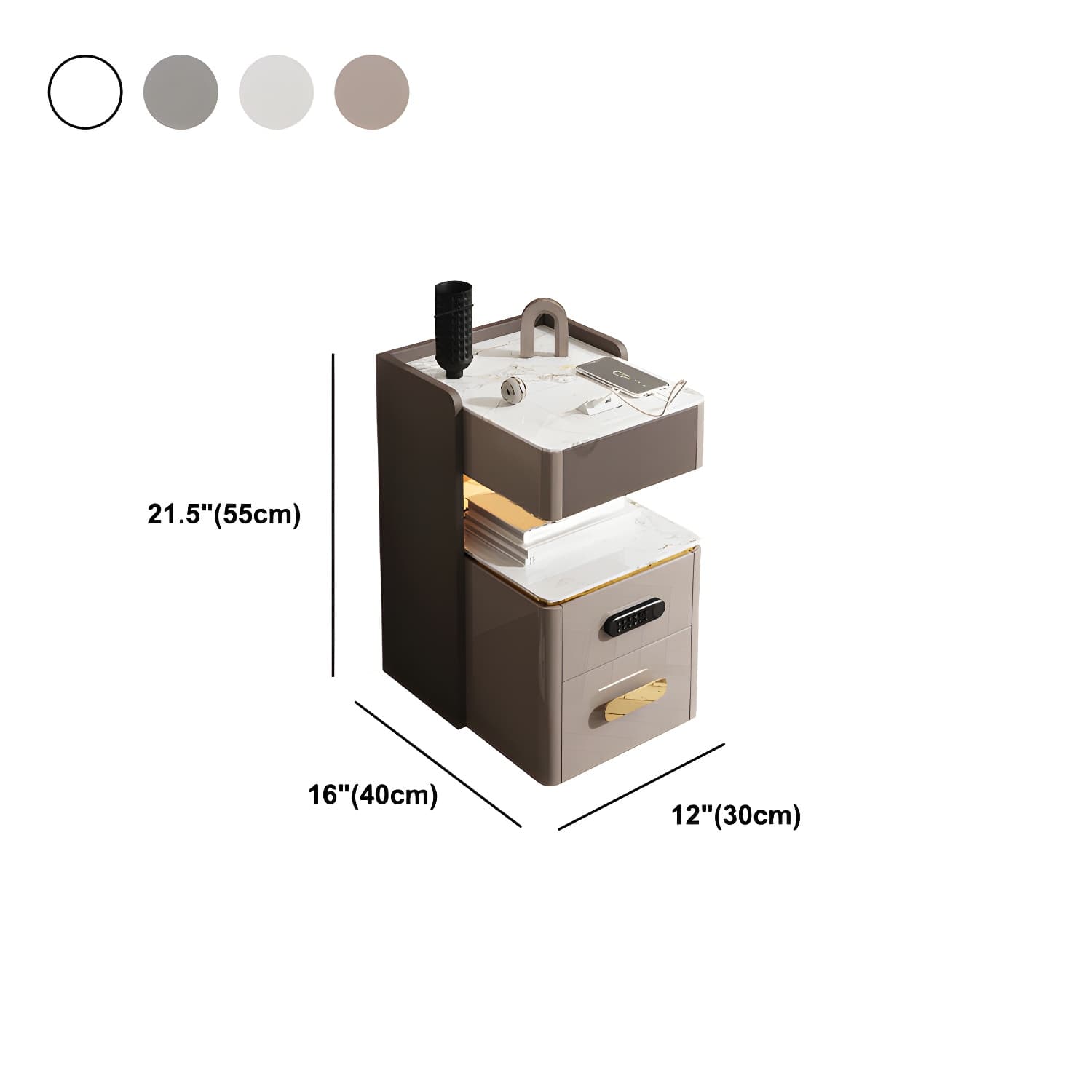3-Drawer Nightstand with USB charging 21.65" Tall Faux Leather Nightstand thumbnail 18