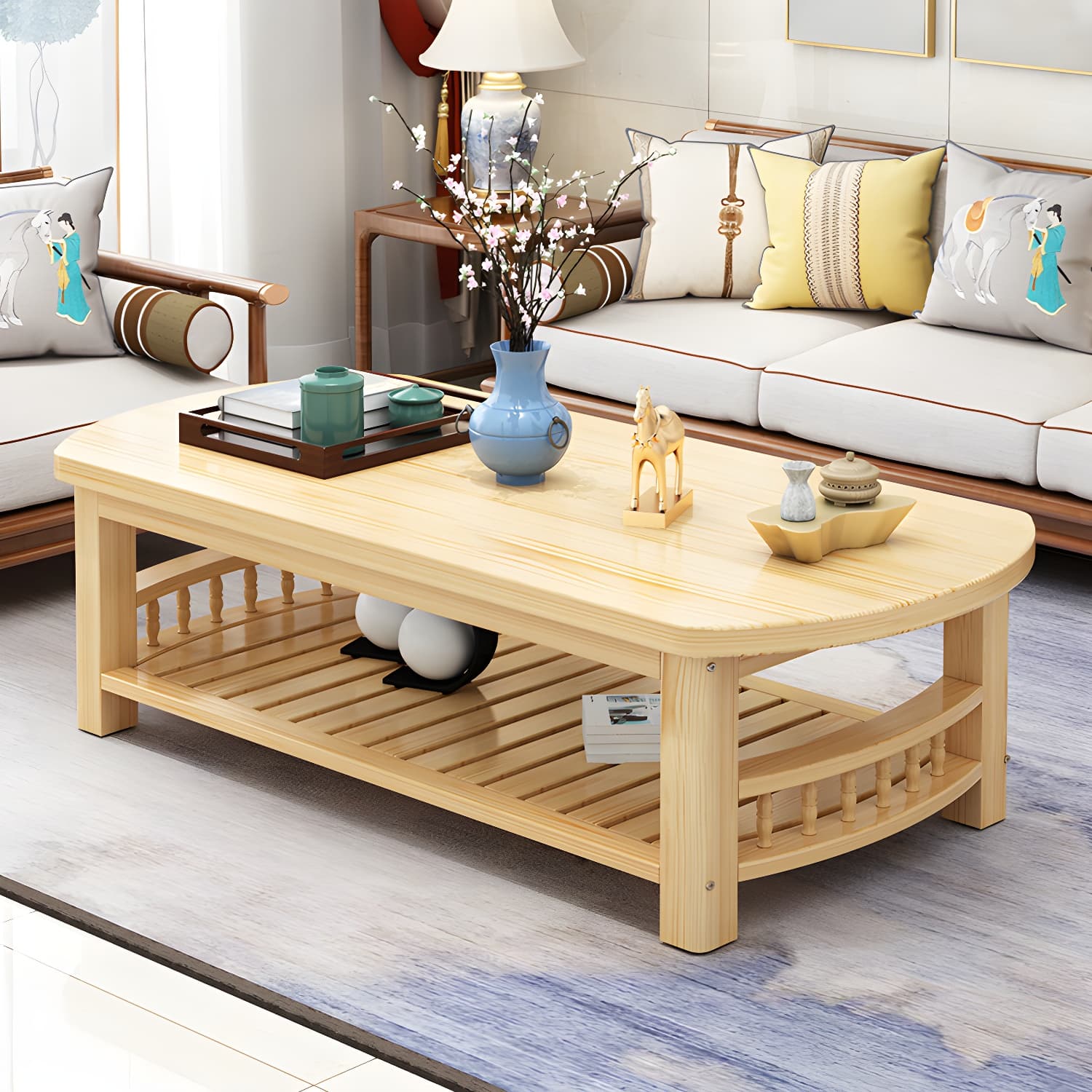 Contemporary Coffee Table Storage Solid Wood Coffee Cocktail Table thumbnail 6