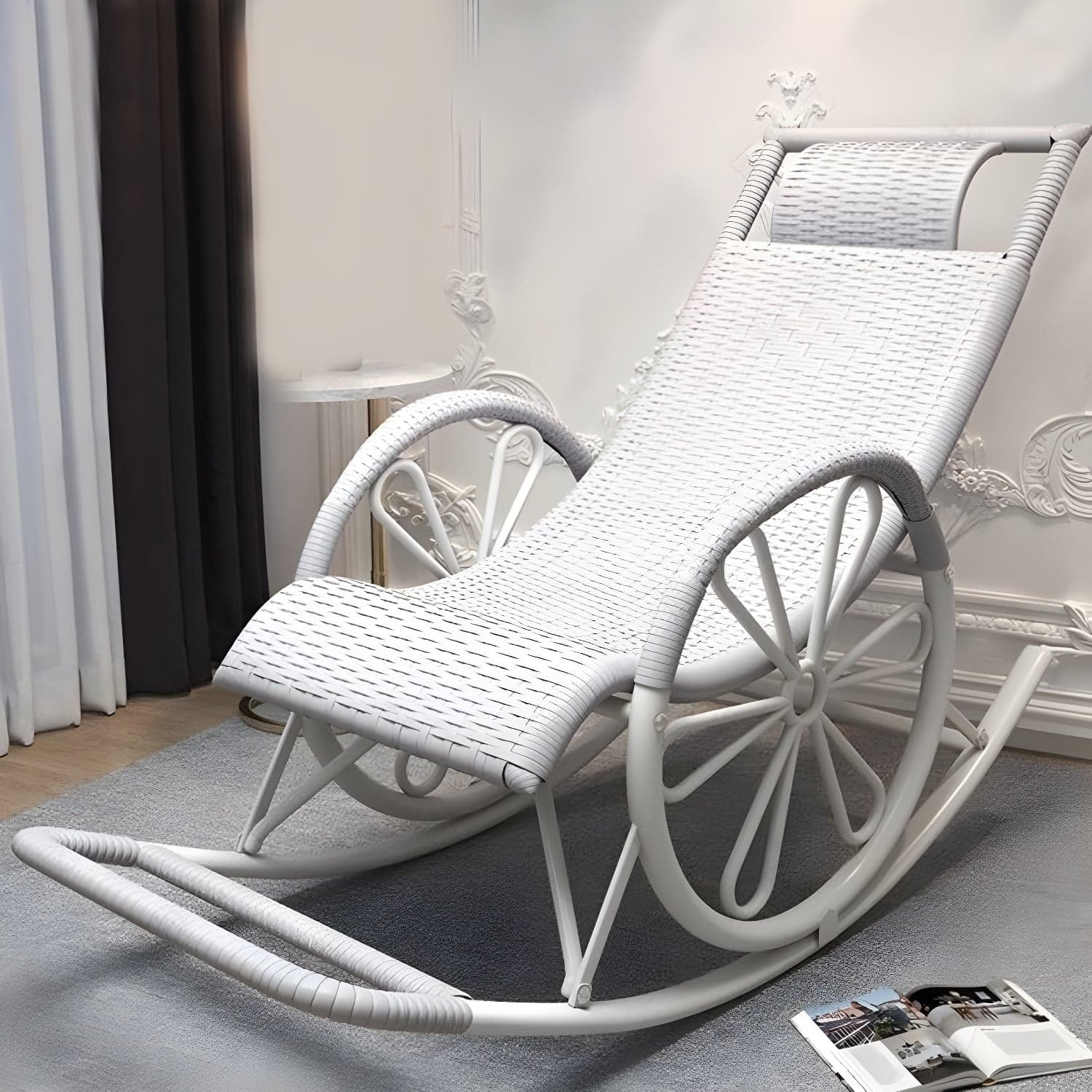 Contemporary Woven Rope Rocker Chair Wicker Rocking Chair for Home Decor thumbnail 9