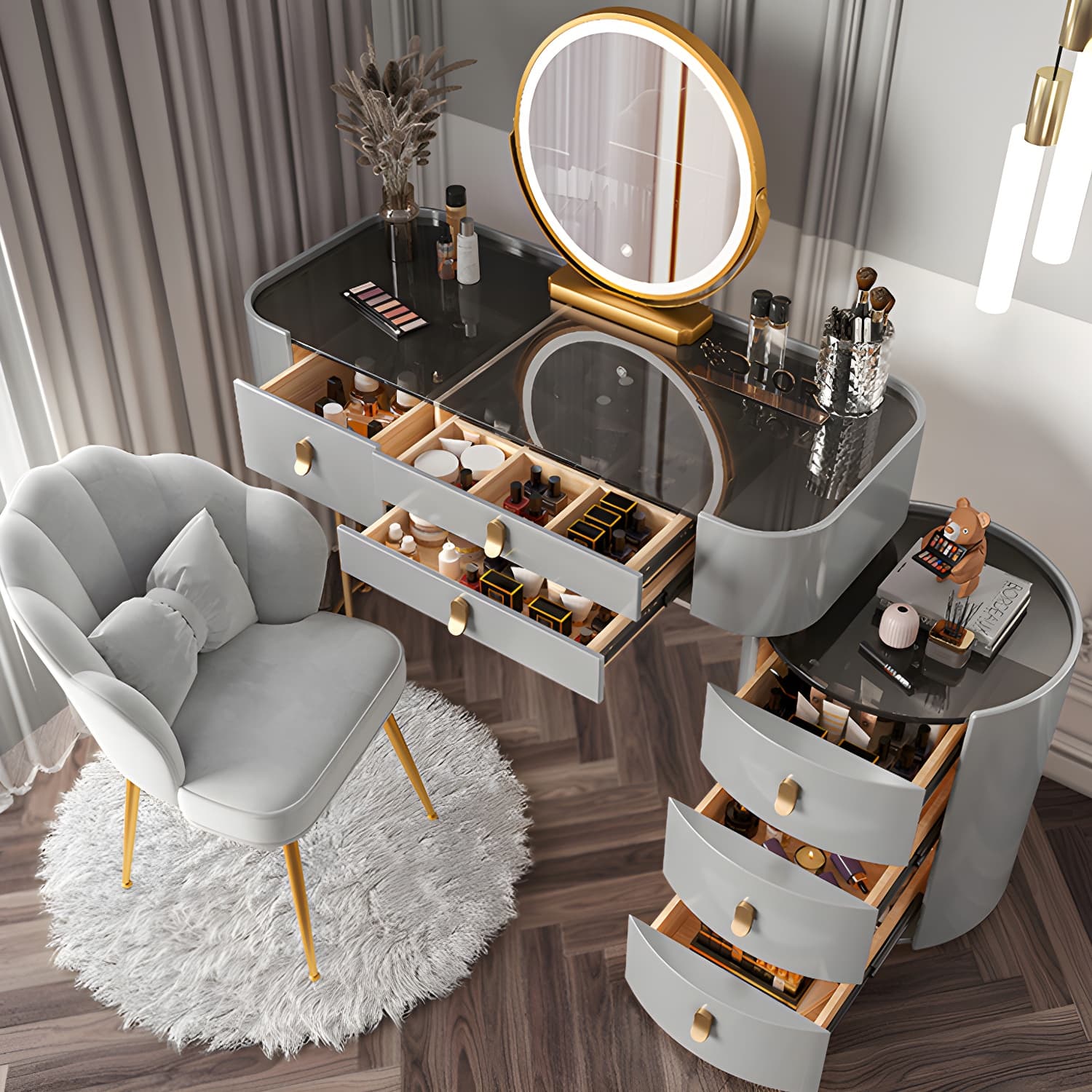 Glass/Stone Dresser Modern Make-up Vanity with 5/6 Storage Drawers thumbnail 15