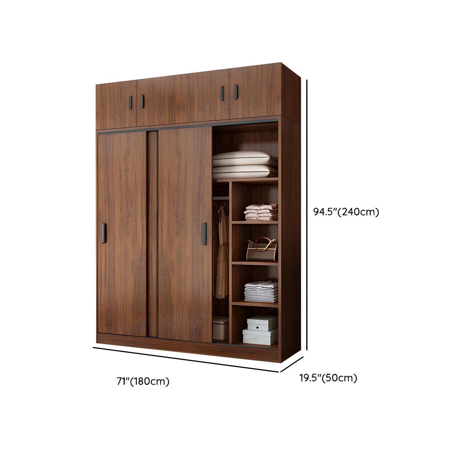 Contemporary Brown Wood Wardrobe Armoire with Clothing Rod & Shelves thumbnail 21