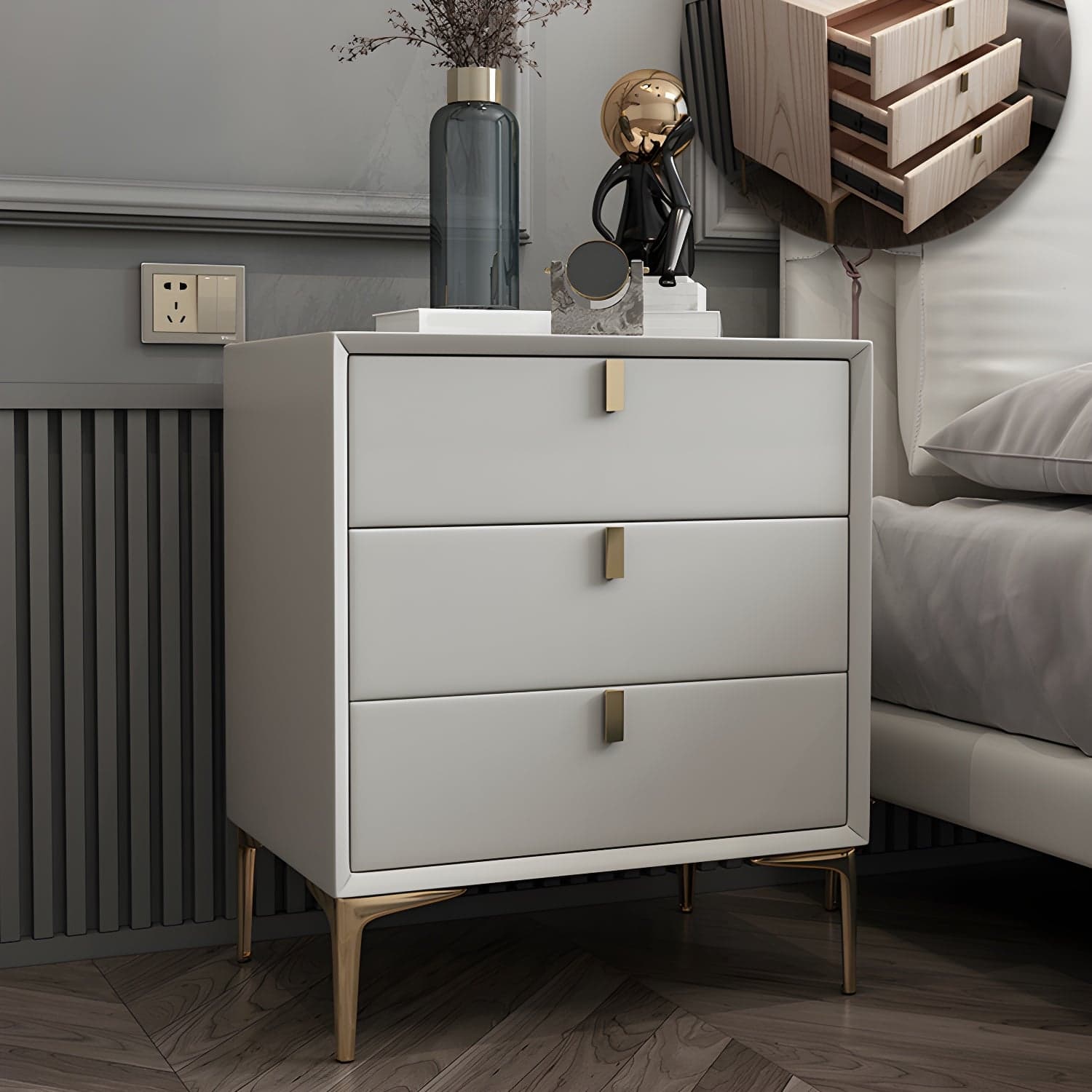 Solid Wood Drawer Storage Night Table 2 Drawer Modern Bed Nightstand thumbnail 9