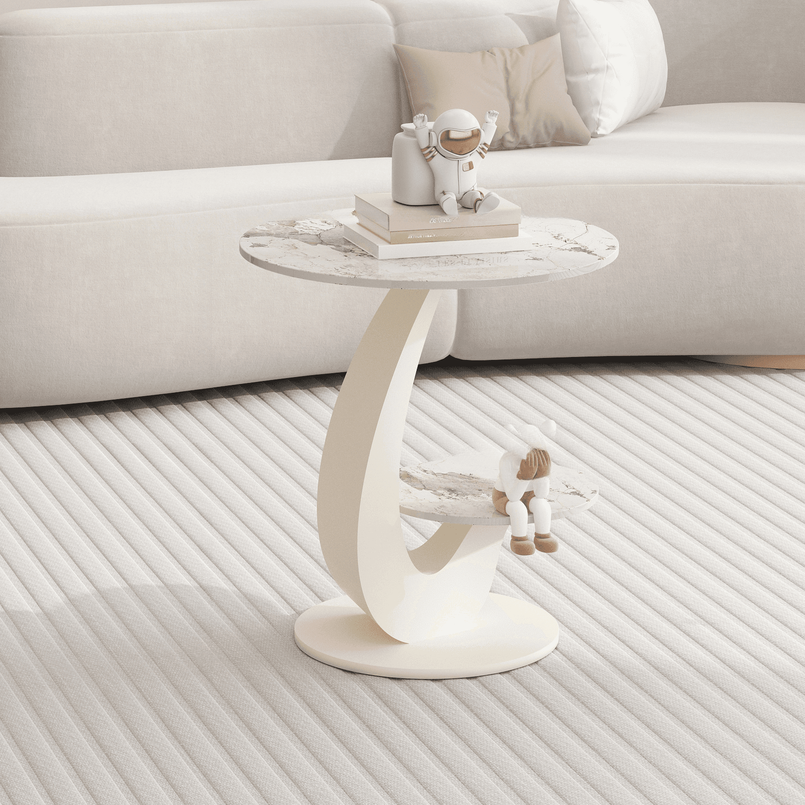 Mission Style Single/Bunching Slate Top Abstract Base White Oval Board Game Coffee Table with 1 Drawer thumbnail 1