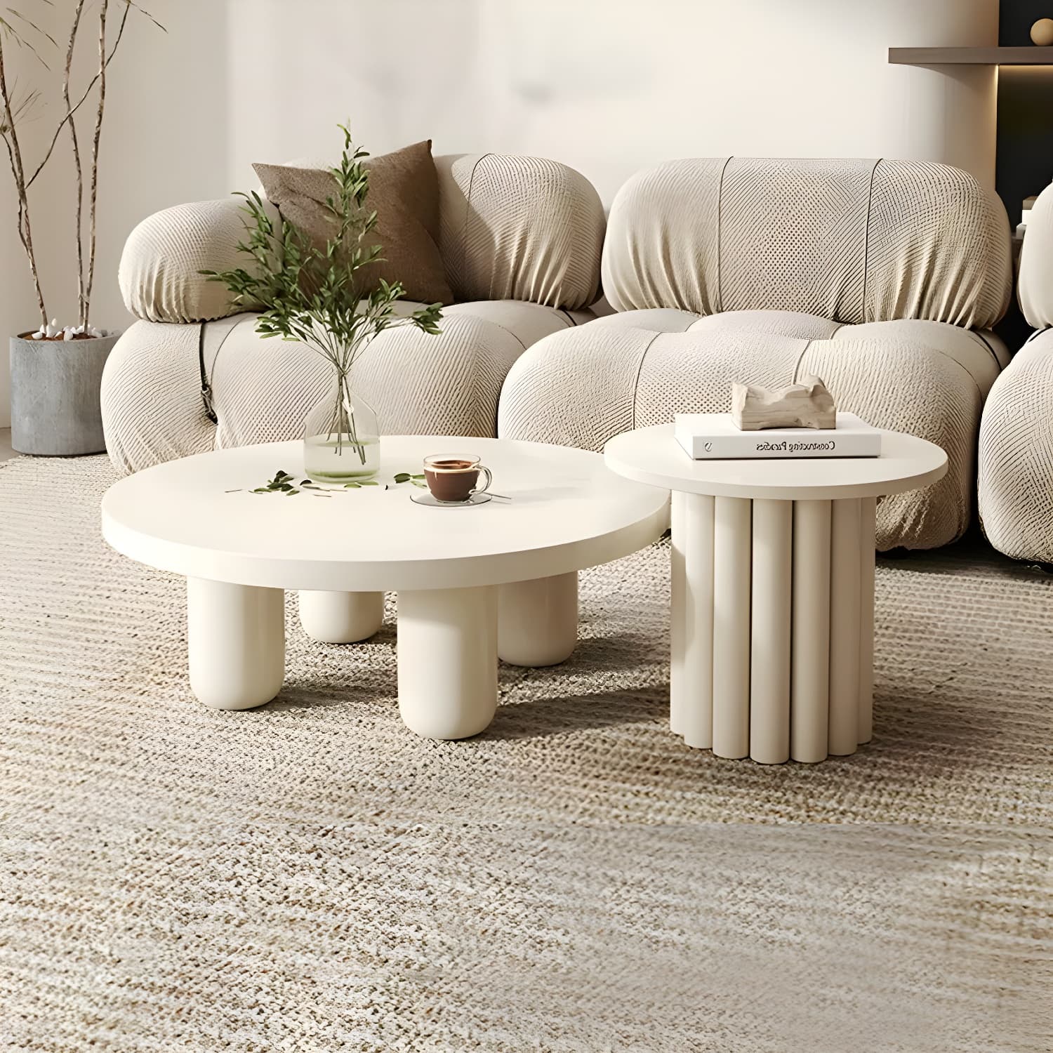 Coffee Cocktail Table 4 Legs Round Wooden Scandinavian Brown thumbnail 14