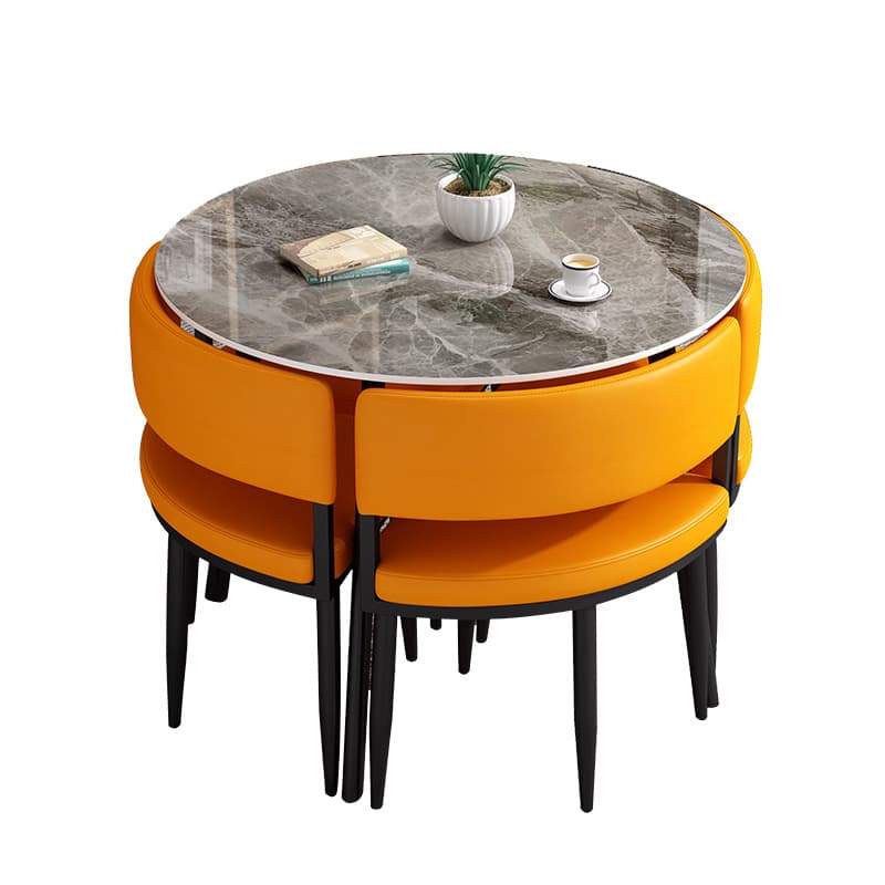 Circular Dining Table Set with a Slate Tabletop in White/Gray/Coal, Back and Cushion Chair for Dining Table for 4 in a Simple Style thumbnail 19