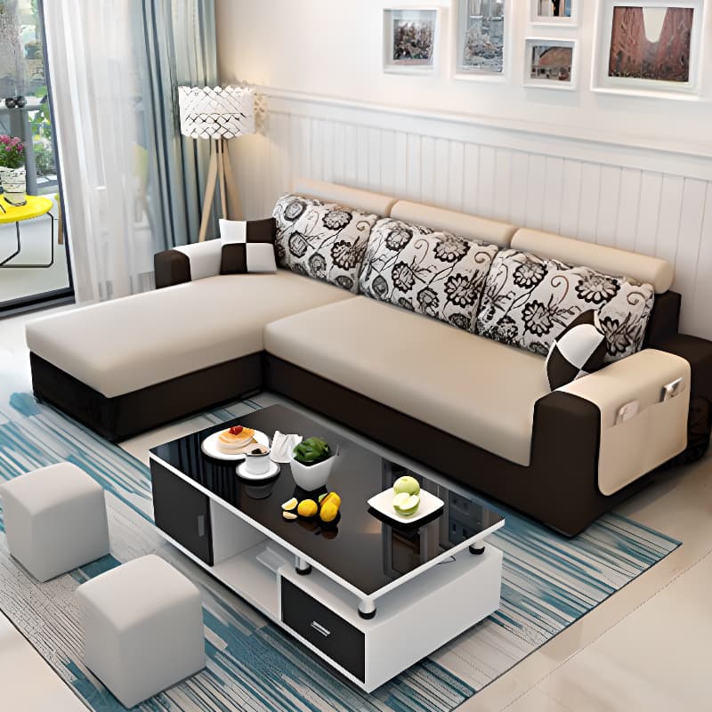 L-Shape Corner Sectional in Lavender/Olive Green/Beige with Left Hand Facing/Right Orientation thumbnail 2