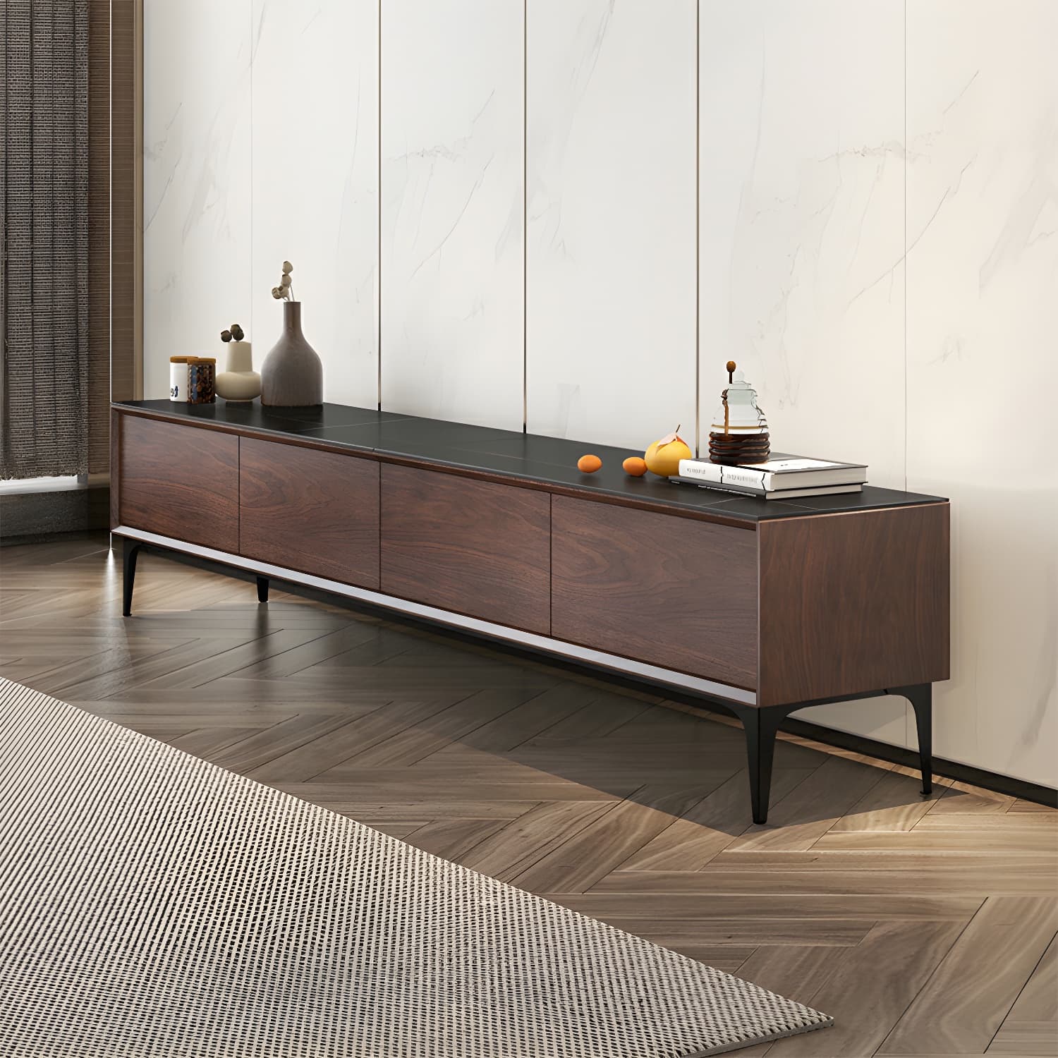 Scandinavian Style Wood TV Stand with Cable Management, Drawers Included - Low Height and With Legs thumbnail 12