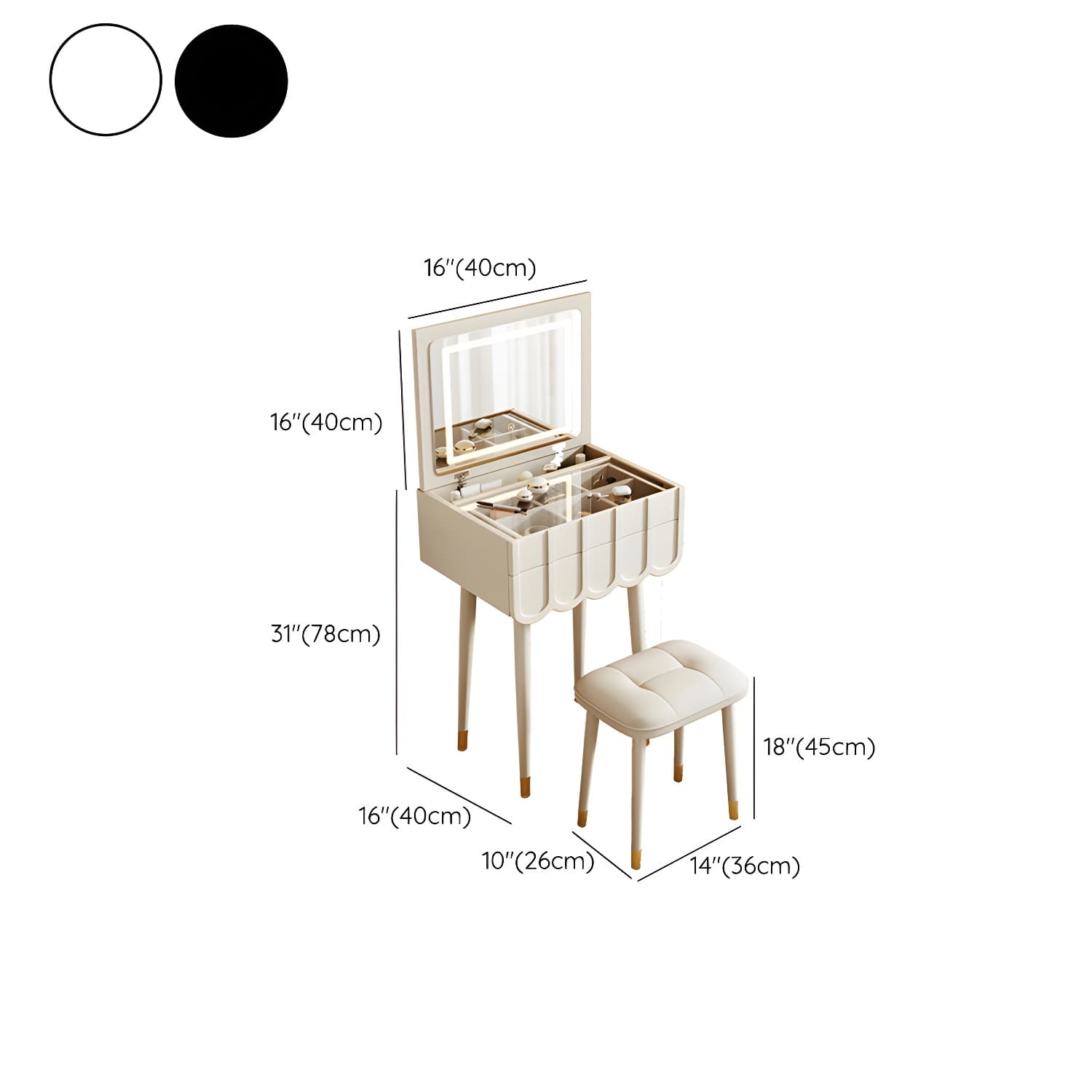 Elegant Vanity Set with Oak Top & Mirror & 2 Drawers & Comfortable Seat thumbnail 10