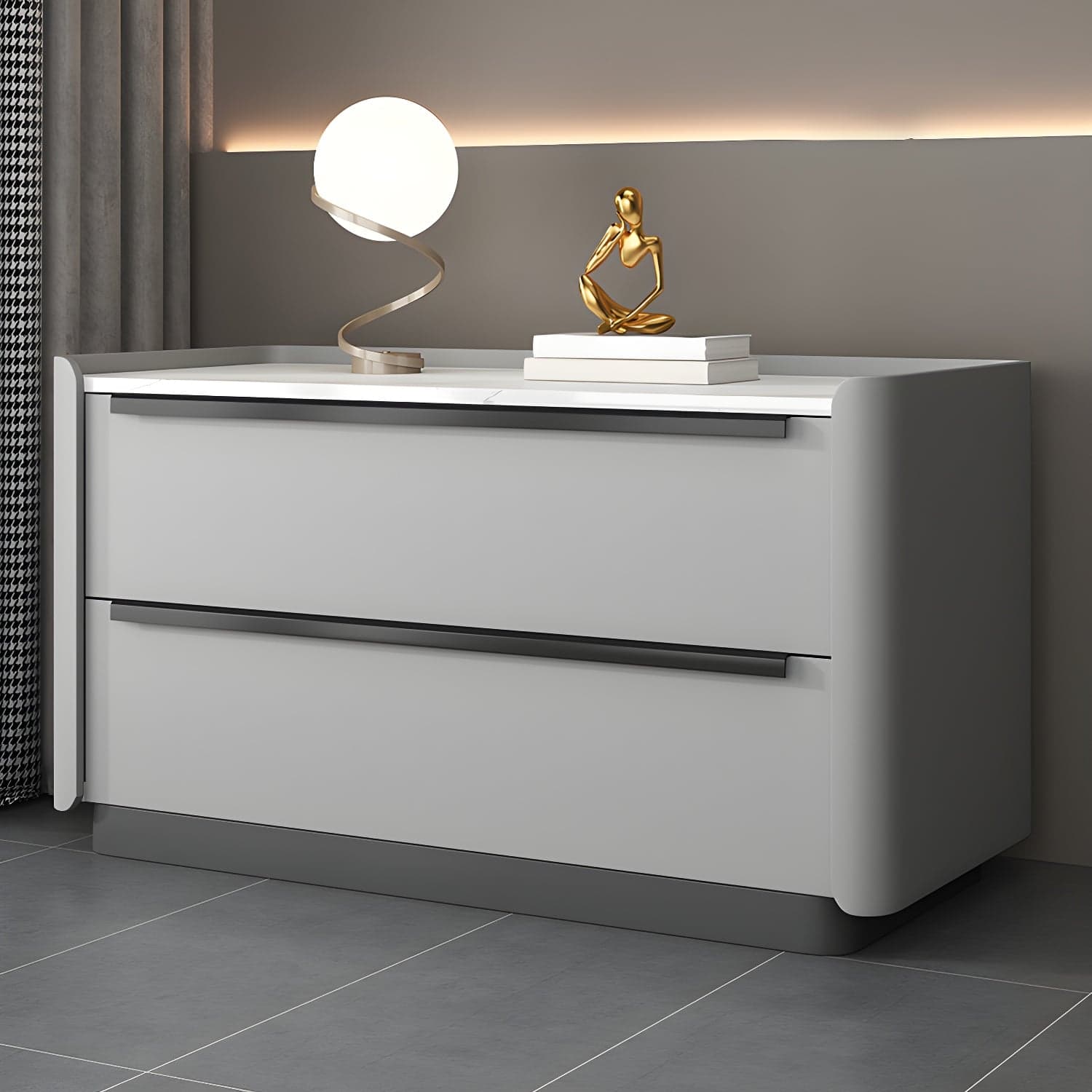 Modern Faux Leather Drawer Storage Nightstand in Stone Finish thumbnail 7