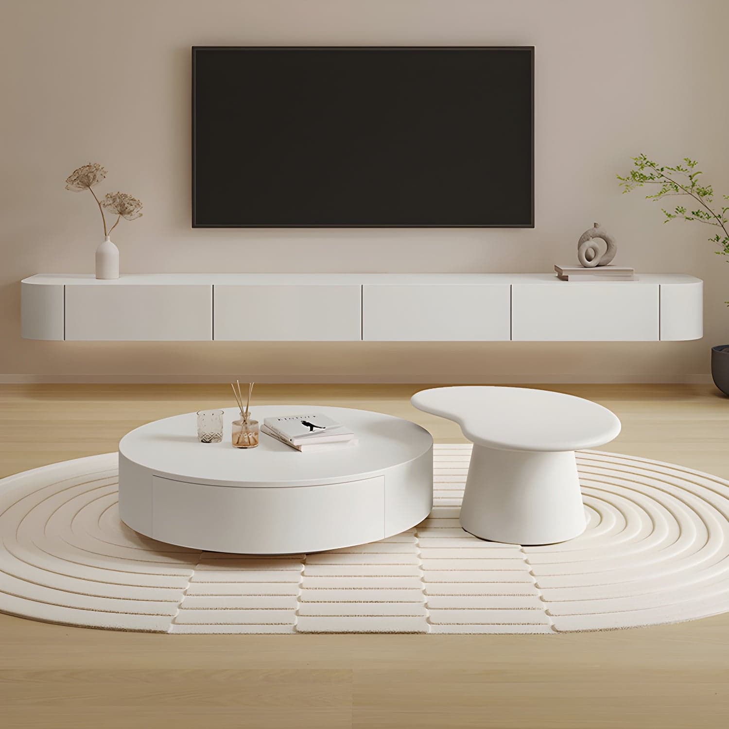 Modern White TV Media Stand Floating TV Stand Console with Drawers for Living Room thumbnail 3
