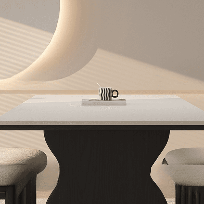 Dining Table Set with Rectangular Shape, Two-sided Pedestal, Fixed Table, Padded Chair with Back, 5-piece in White thumbnail 7