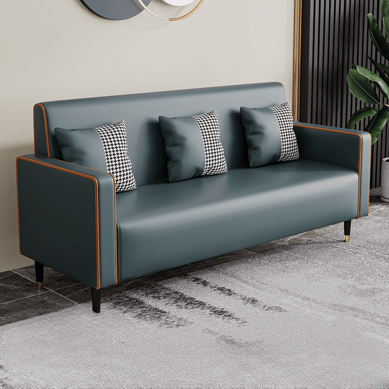 Casual Solid Color Water Resistant Sofa Couch in Grey/Cream/Citrus Color for 3 Person with Square Arm and 3 Pillows thumbnail 1