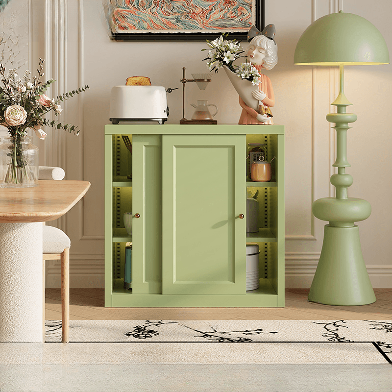 Simple Standard/Wide Sideboard with Metal Countertop, Pantry Hutch, Sliding Doors and Adaptable Shelf thumbnail 3