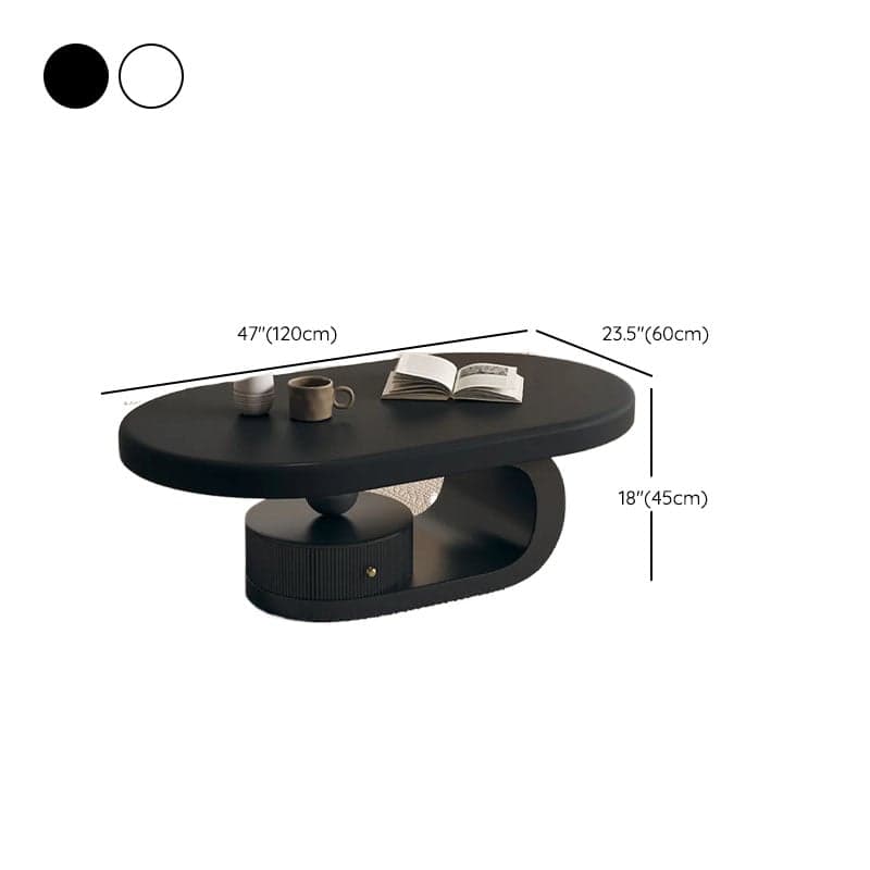 Minimalist Oval Wooden Coffee Table with 1 Shelf and White Top thumbnail 14
