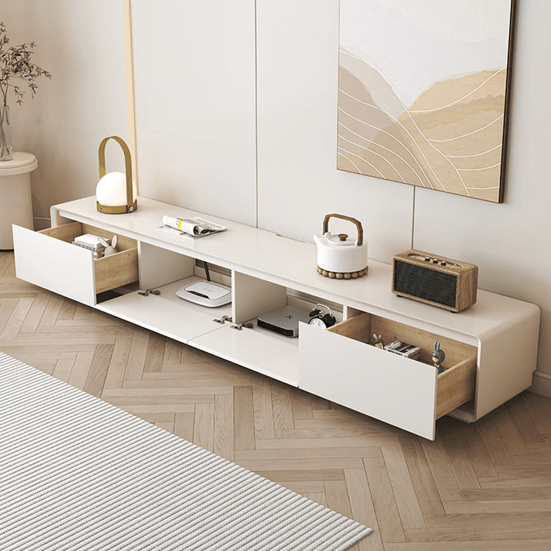 Simple White Lumber TV Stand with Cable Management & 3 Drawers/4 Drawers/6-Drawer thumbnail 2