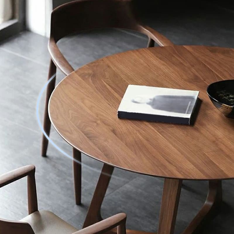 Scandinavian Brown Round Wood Dining Table with Double Pedestal Base thumbnail 6