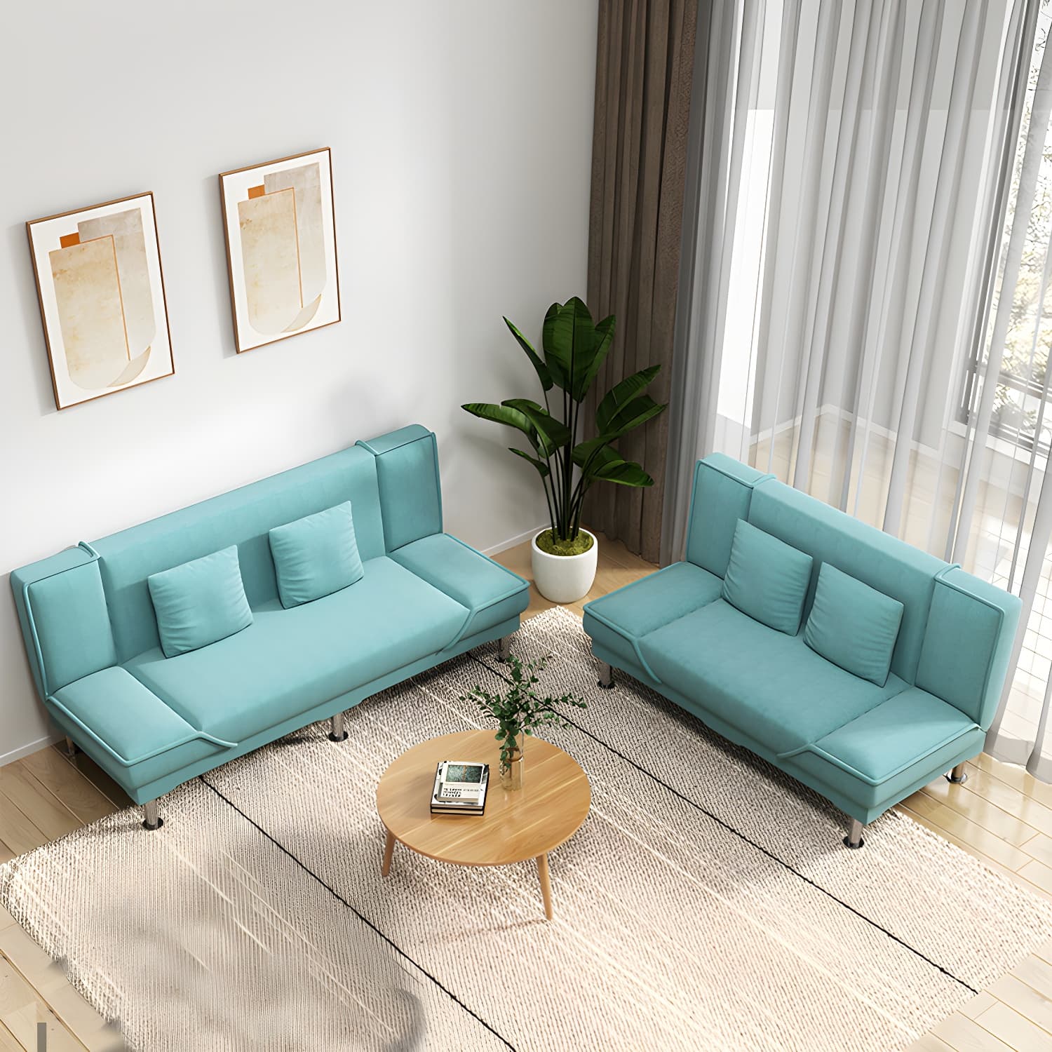 Contemporary Armless Convertible Sofa Linen Foldable Sofa for Apartment thumbnail 12