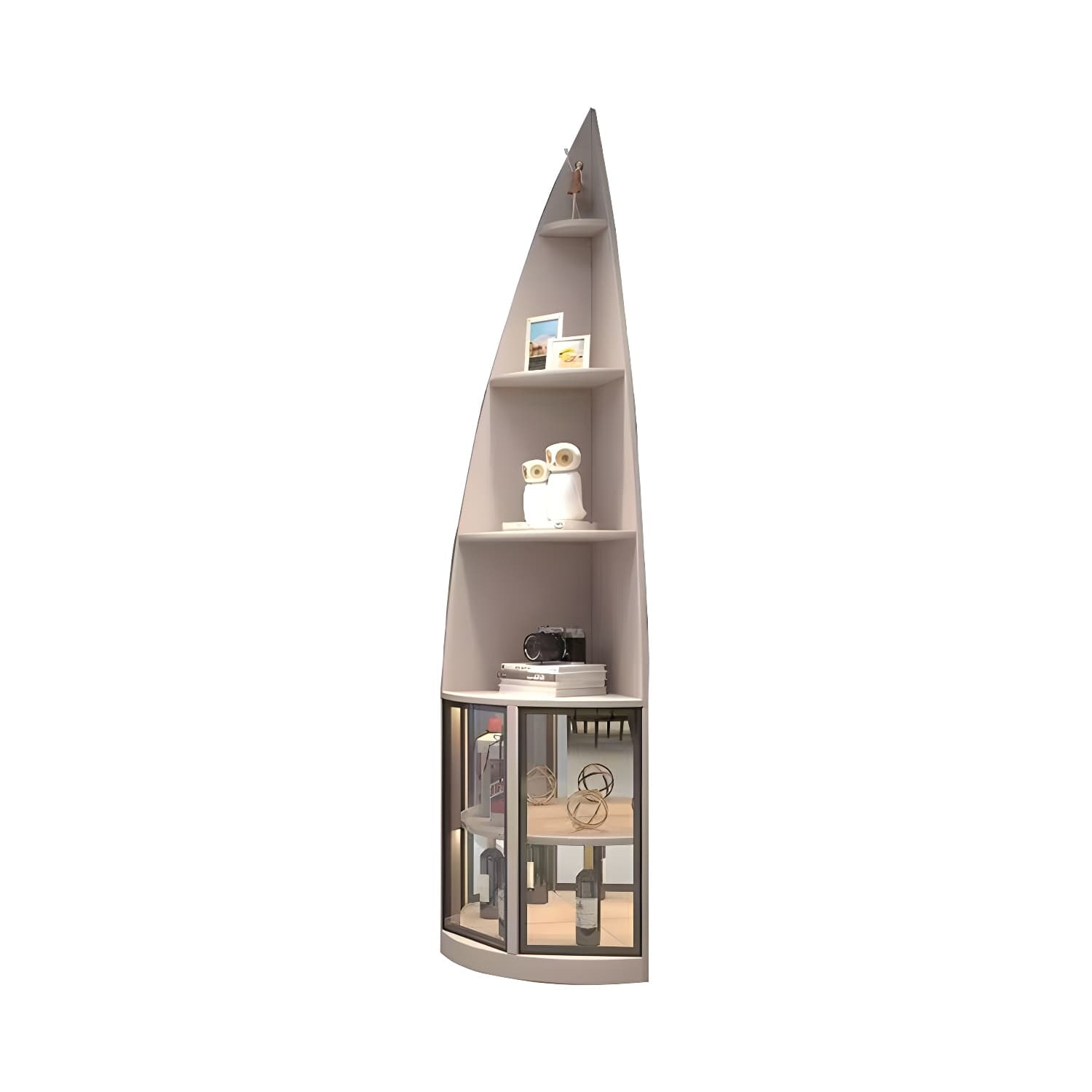 Corner Modern Cabinet with Wood Counter Top and 4 Exterior Shelves thumbnail 6