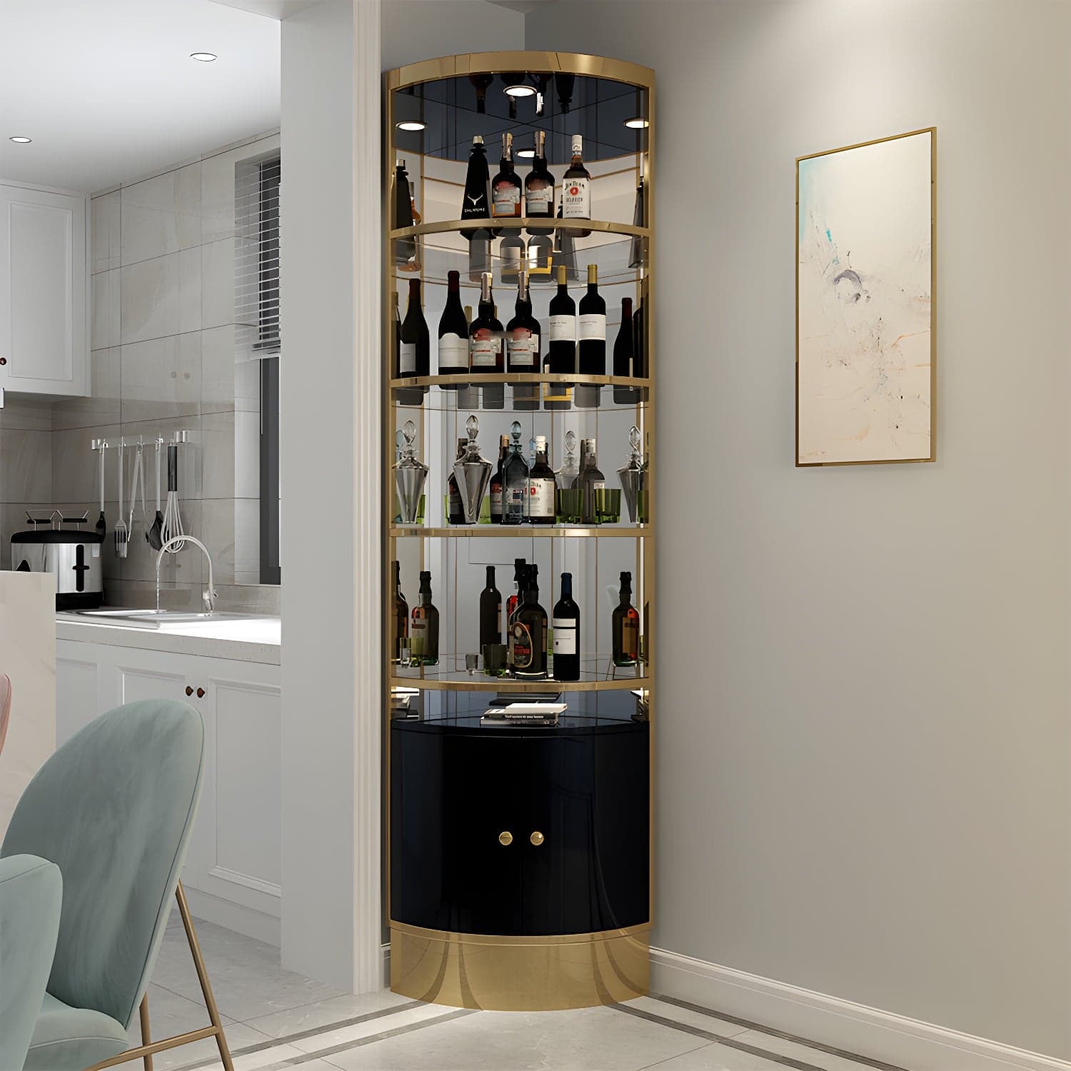 Glam Style Solid Color 2-door Corner Cabinet with Shelves for Living Room thumbnail 2