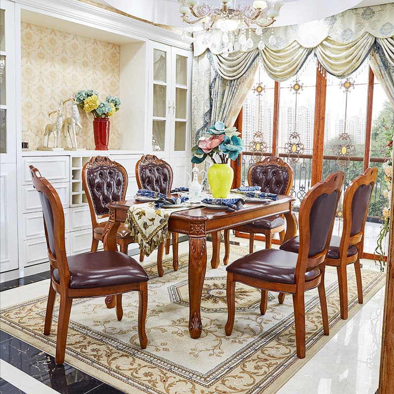 Retro Rectangular Brown Solid Wood Dining Table Set with Four Legs and Fixed Table thumbnail 1