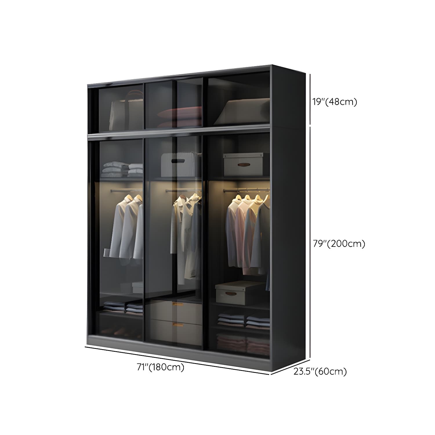 Contemporary Wood and Tempered Glass Wardrobe Freestanding Wardrobe Armoire without Light thumbnail 24