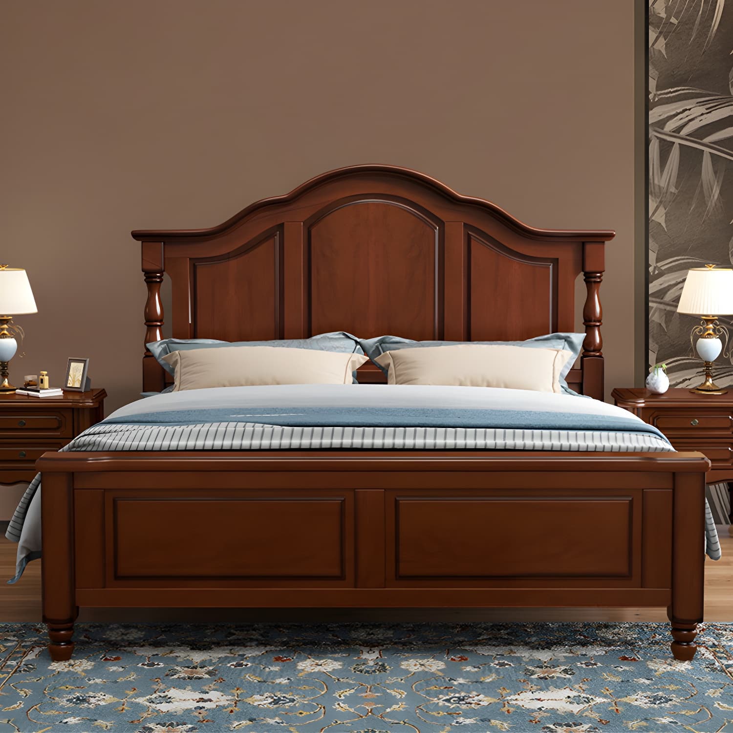 Contemporary Brown Bed Frame Solid Wood Bed with Arched Headboard thumbnail 14