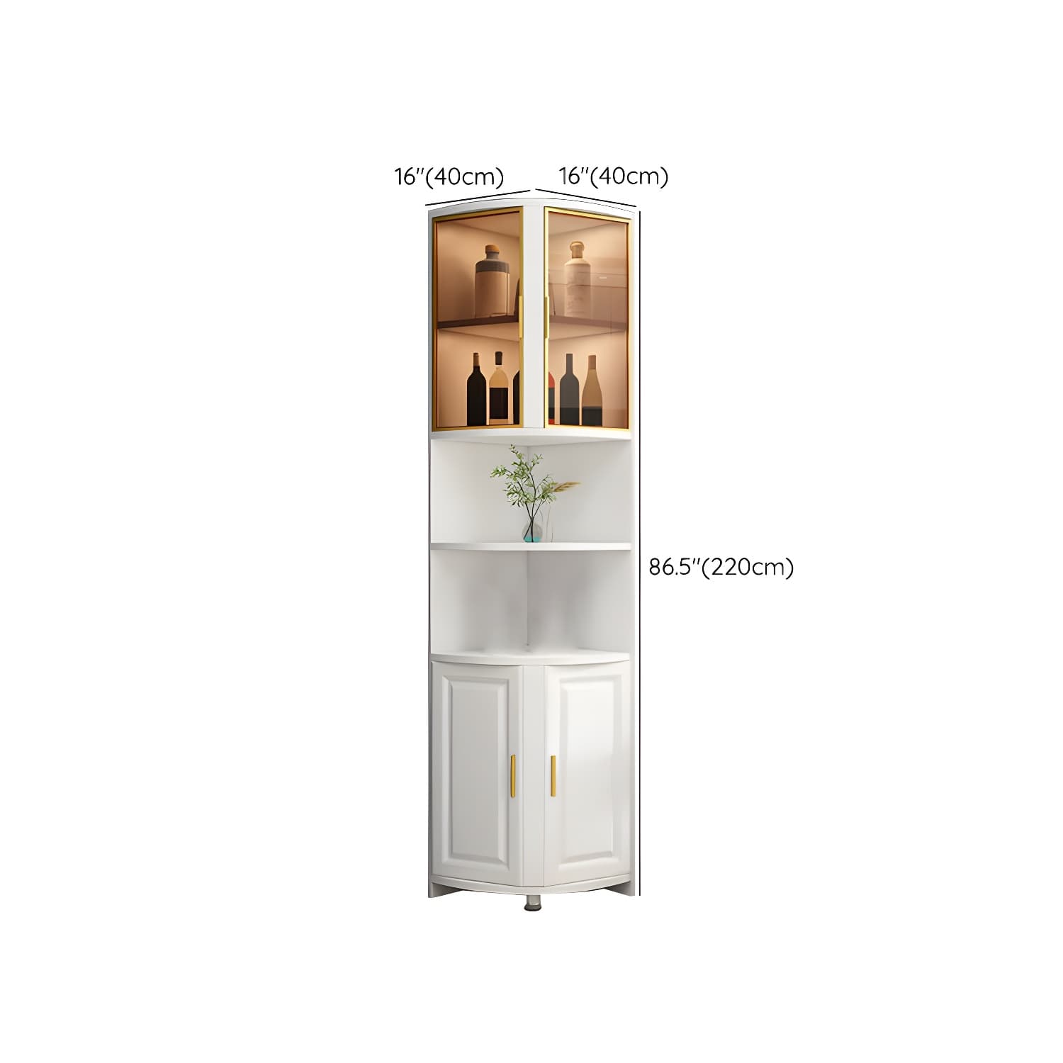 Modern White Corner Accent Cabinet with Glass Doors and 2 Interior Shelves thumbnail 13