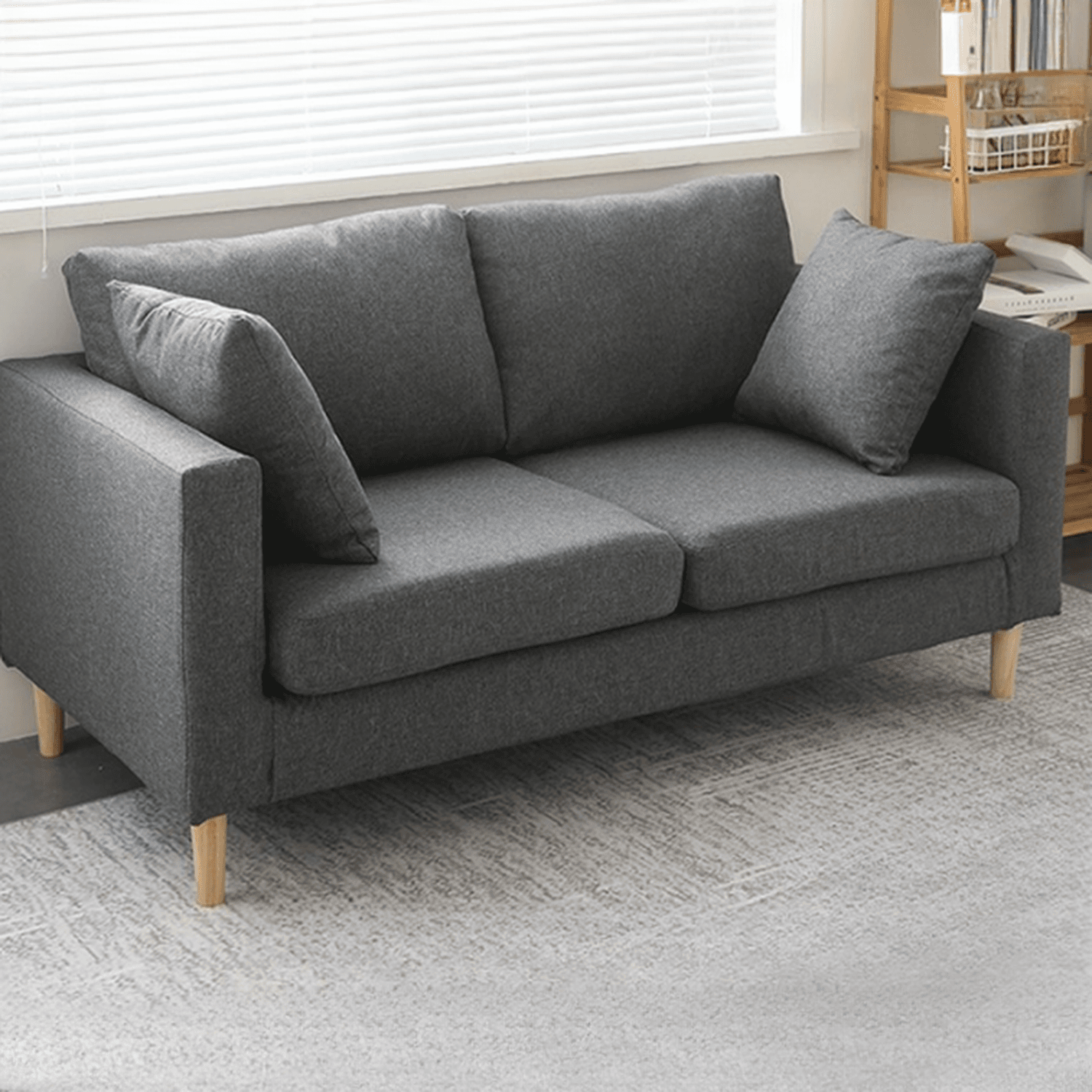 Cream/Dove Grey/Cerulean Loveseat with Slipcover, Wide Pillow Back, Receptacle and 2 Pillows thumbnail 3