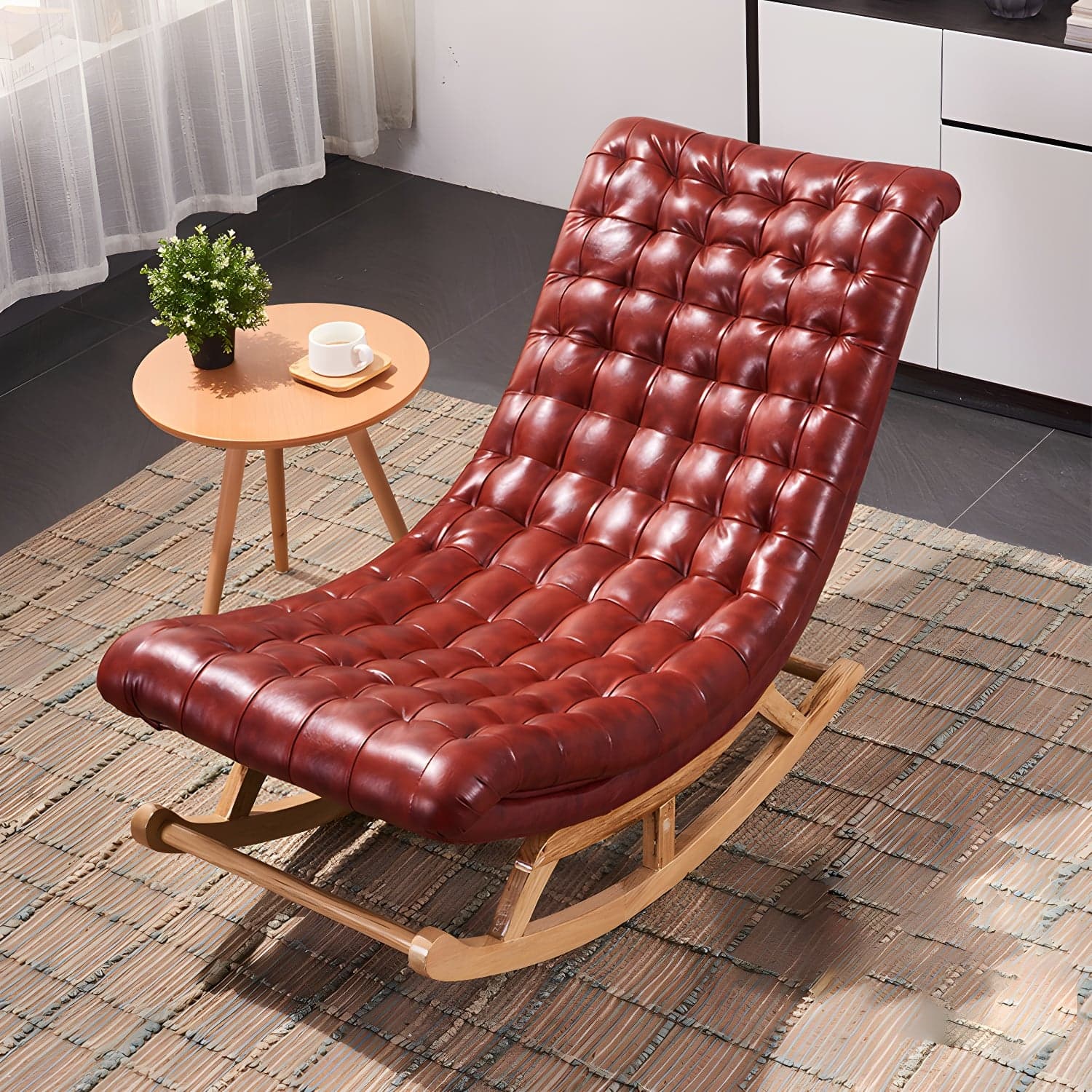 Indoor Leisure Chaise Chair Modern Wooden Upholstered Rocking Chair thumbnail 8