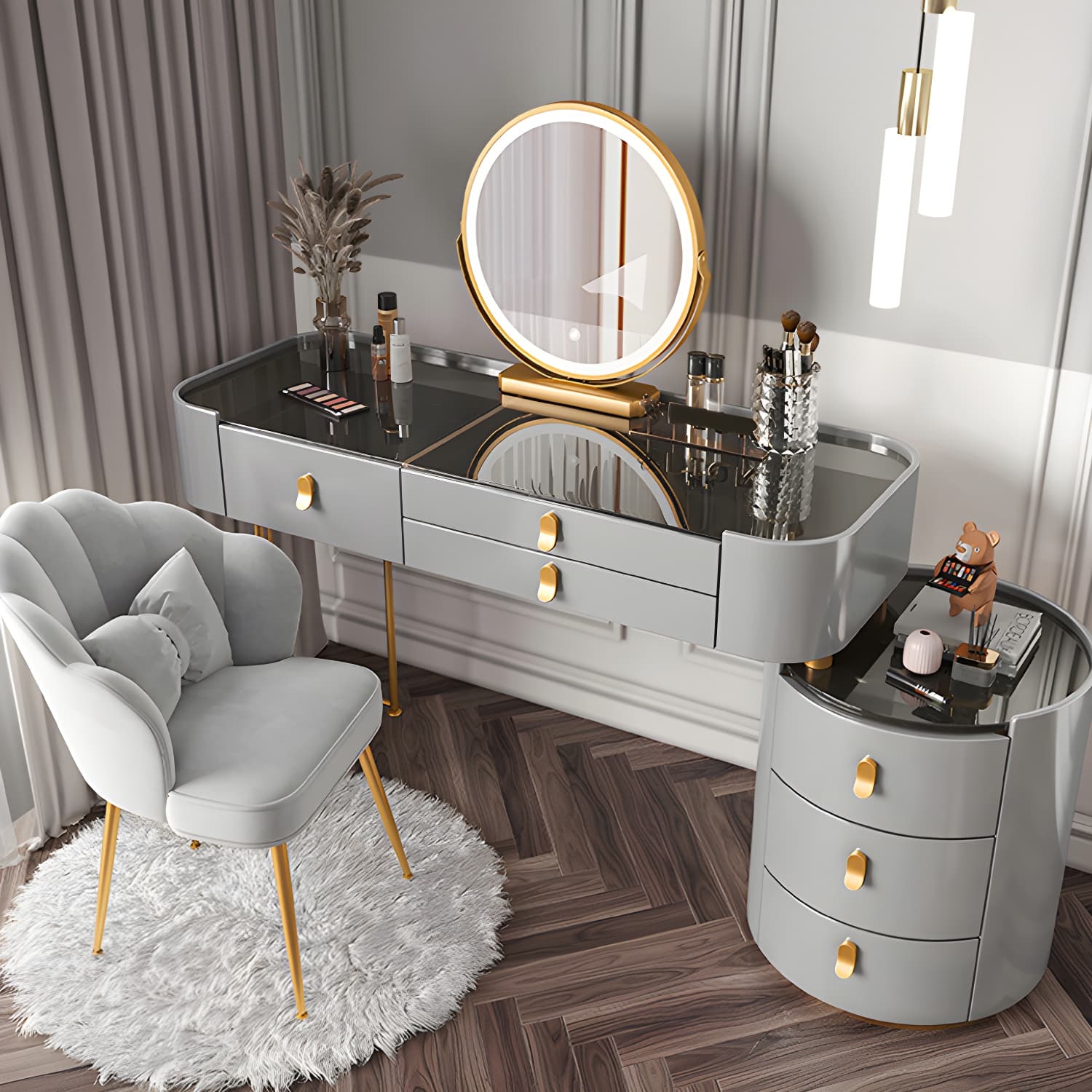 Lighted Mirror Makeup Vanity Desk Storage Box Makeup Vanity Set with Drawer thumbnail 13