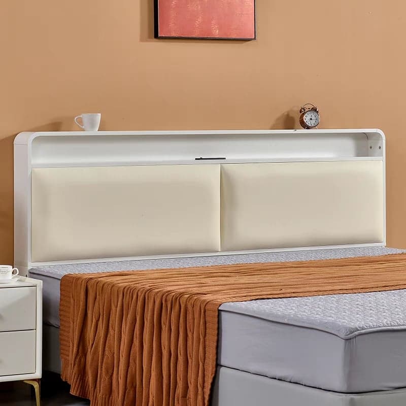 Simplistic Panel Headboard with Shelves, Rectangular Shape for Twin/Full/Twin XL Bed, Featuring Sponge Upholstery, Illumination Light, and Standard Height thumbnail 5