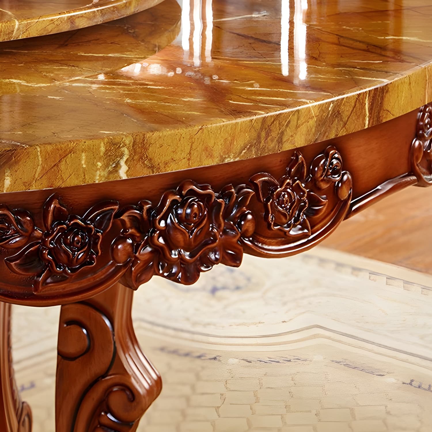 Rubberwood Base Victorian Round Table Pedestal Base Table for Dining Room thumbnail 6