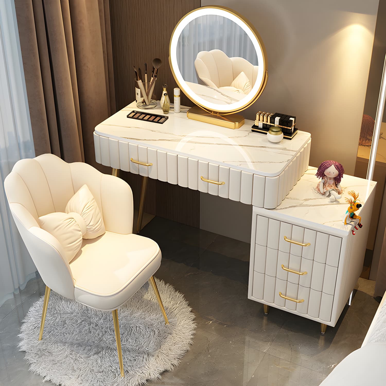 Wooden Makeup Vanity Storage Box Vanity Dressing Table for Bedroom thumbnail 8