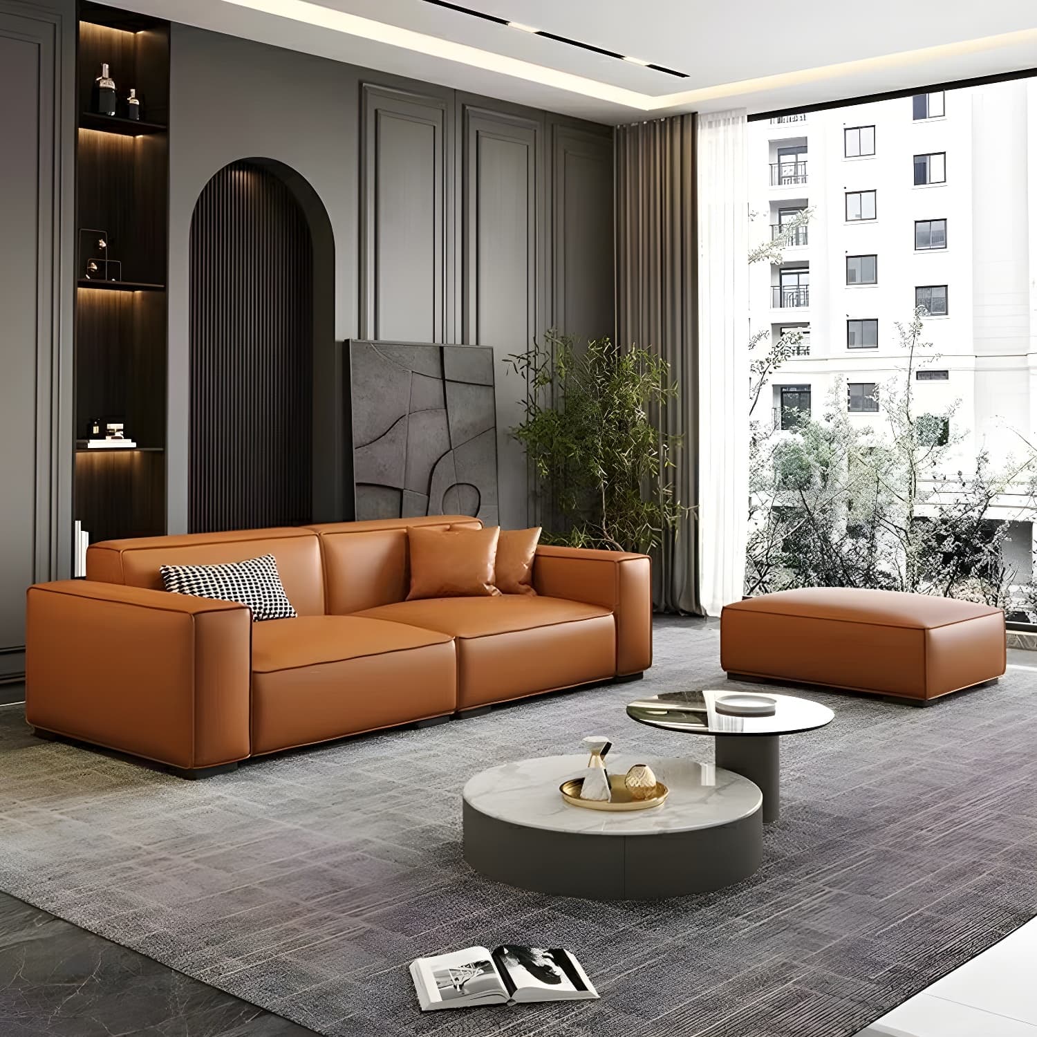 Extra Long Modern Wood Sofa with Stain Resistant Fabric and Seat for 5 People thumbnail 20