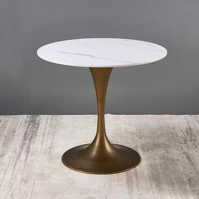 Chalk Circular Stone Art Deco/Glamorous Dining Table for 2, Scratch-immune & Fixed Table thumbnail 2